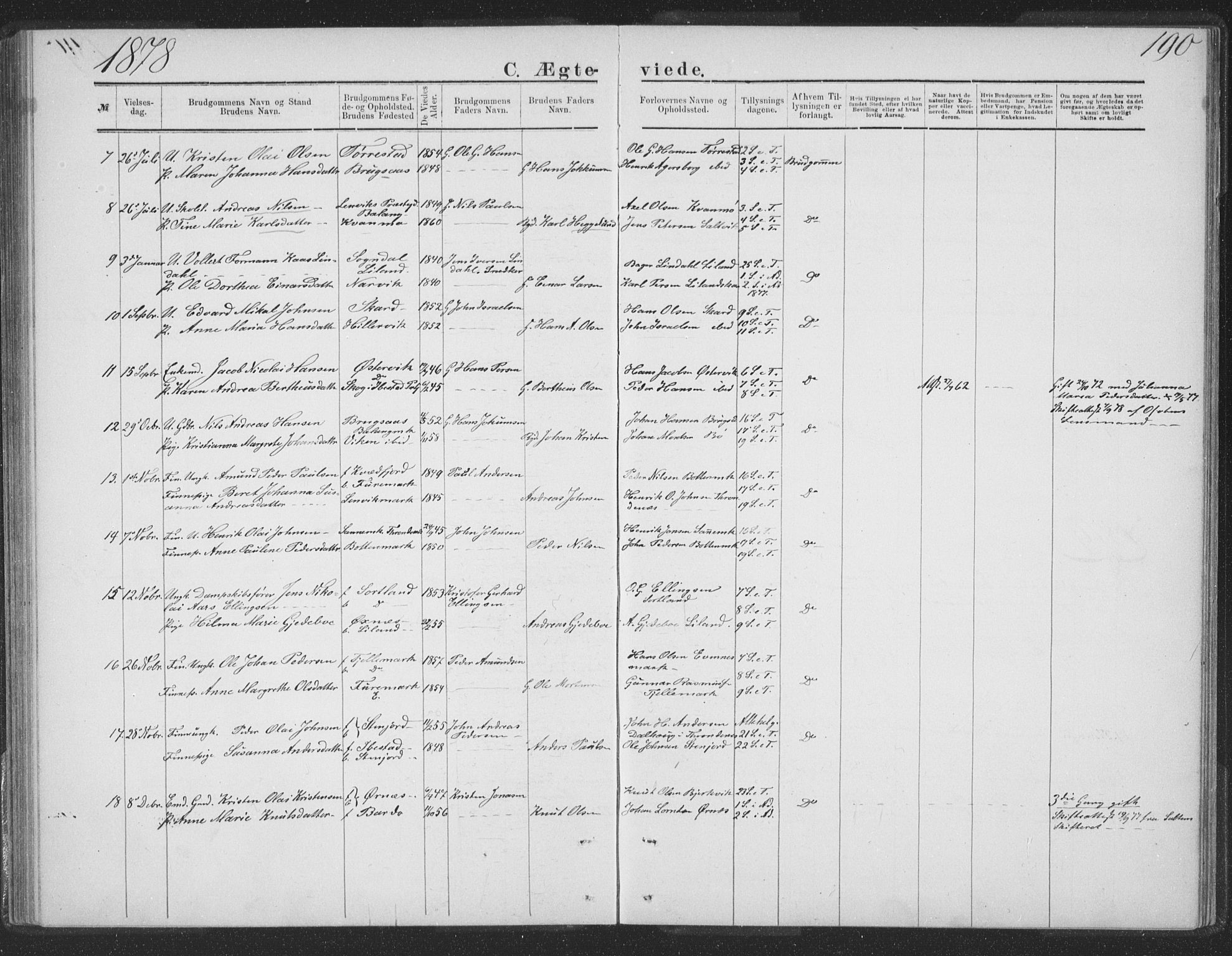 Ministerialprotokoller, klokkerbøker og fødselsregistre - Nordland, AV/SAT-A-1459/863/L0913: Klokkerbok nr. 863C03, 1877-1885, s. 190