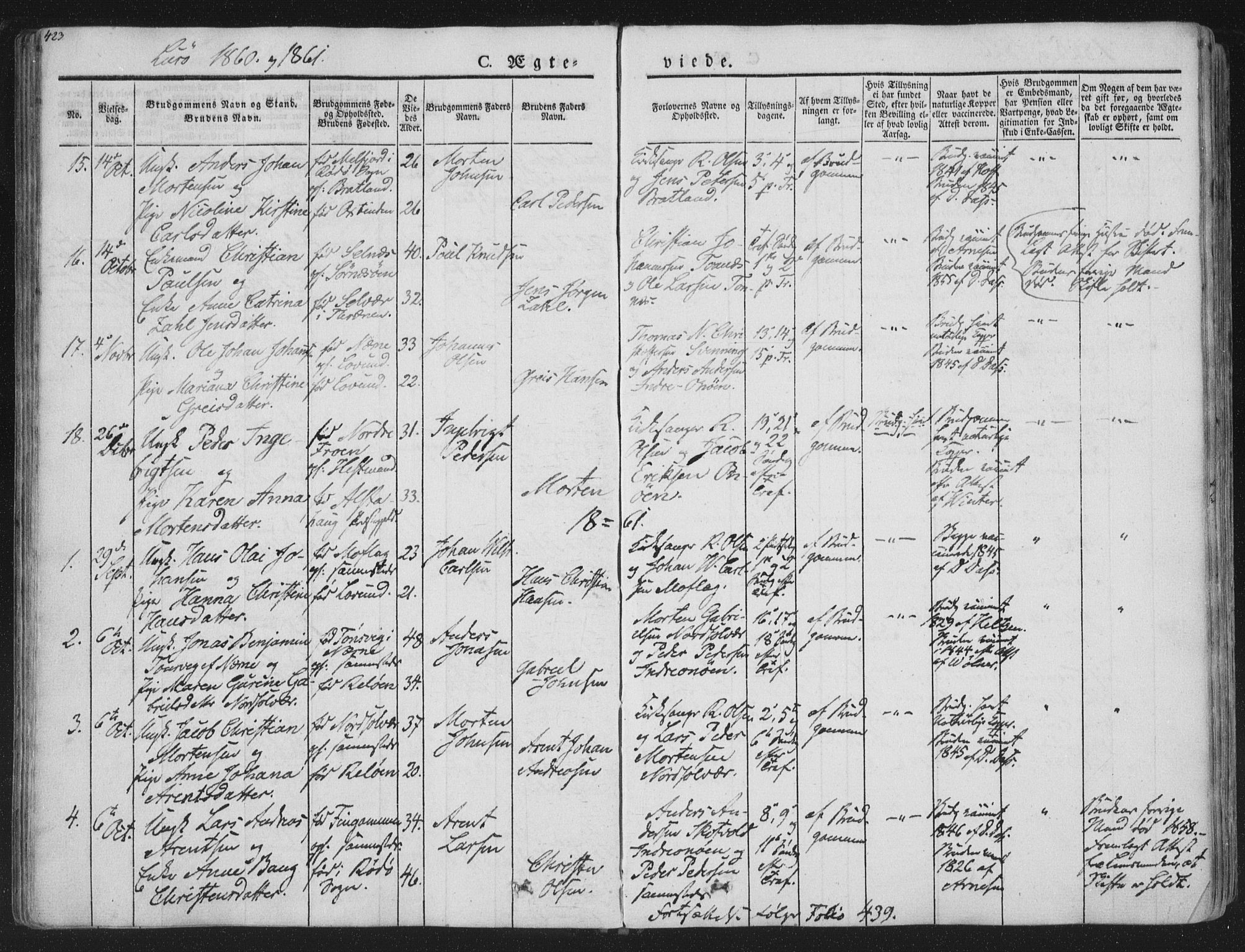 Ministerialprotokoller, klokkerbøker og fødselsregistre - Nordland, AV/SAT-A-1459/839/L0566: Ministerialbok nr. 839A03, 1825-1862, s. 423