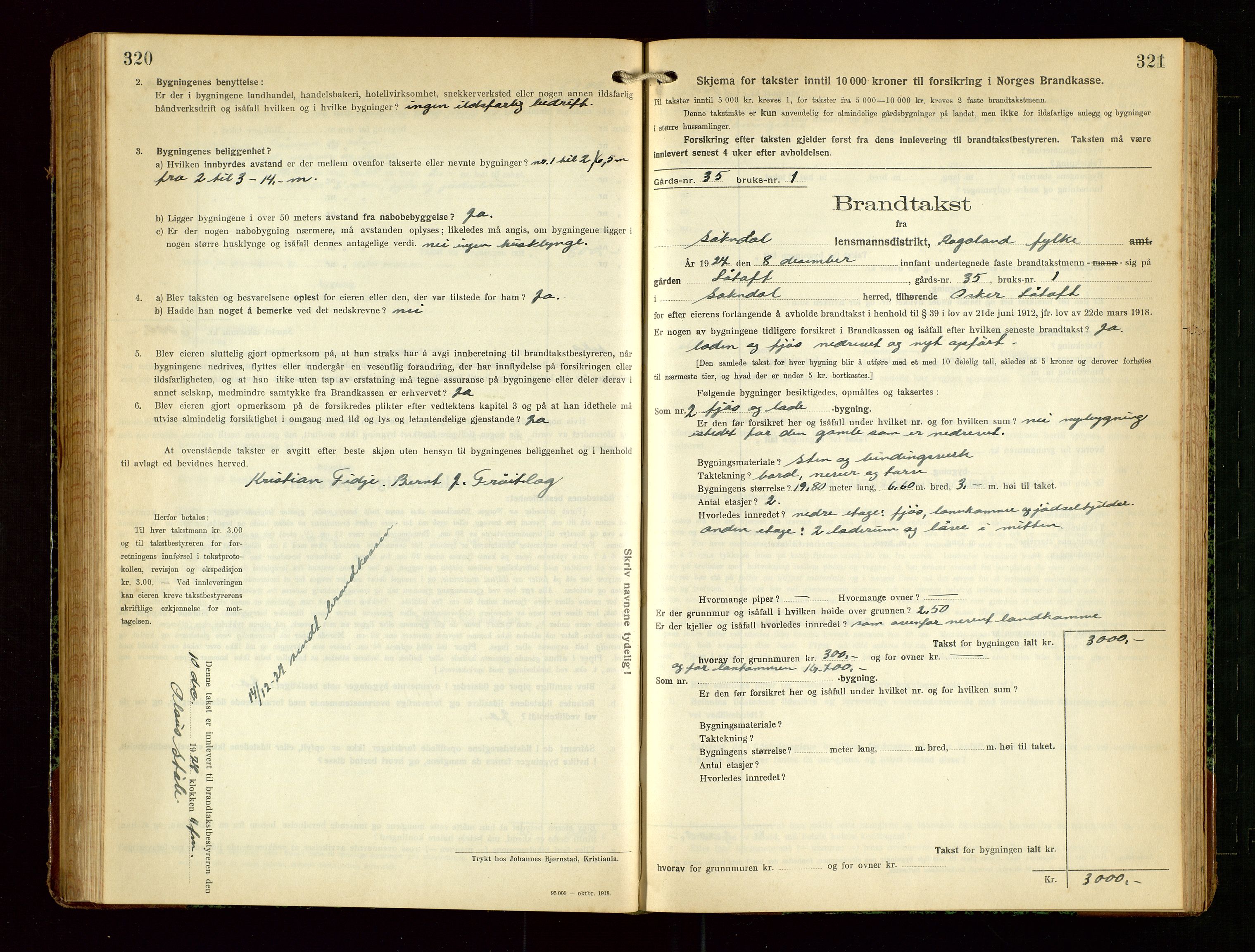 Sokndal lensmannskontor, SAST/A-100417/Gob/L0006: "Brandtakst-Protokol", 1924-1930, s. 320-321