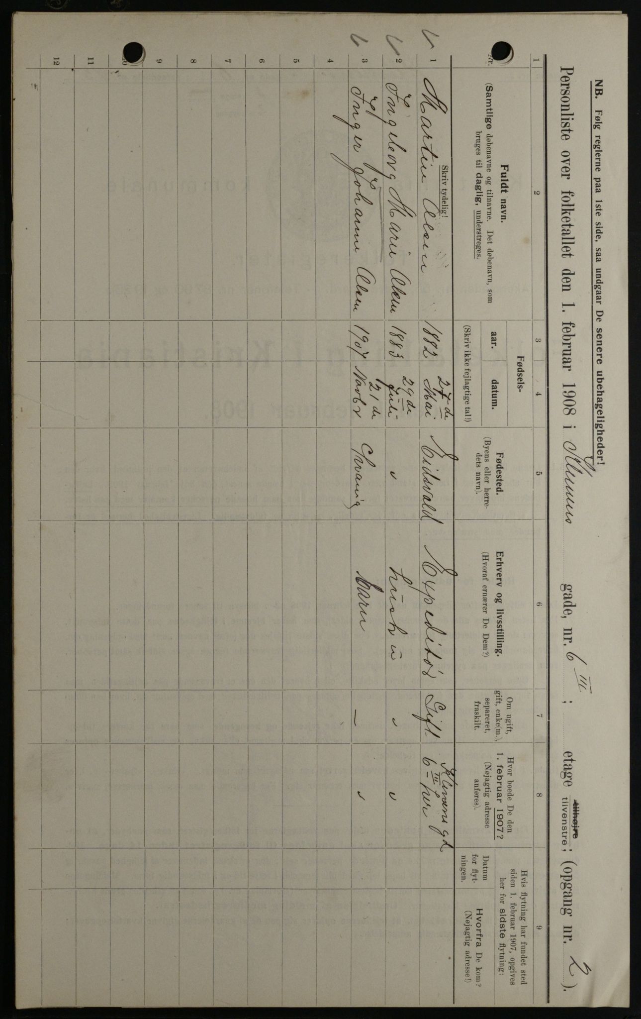 OBA, Kommunal folketelling 1.2.1908 for Kristiania kjøpstad, 1908, s. 12070