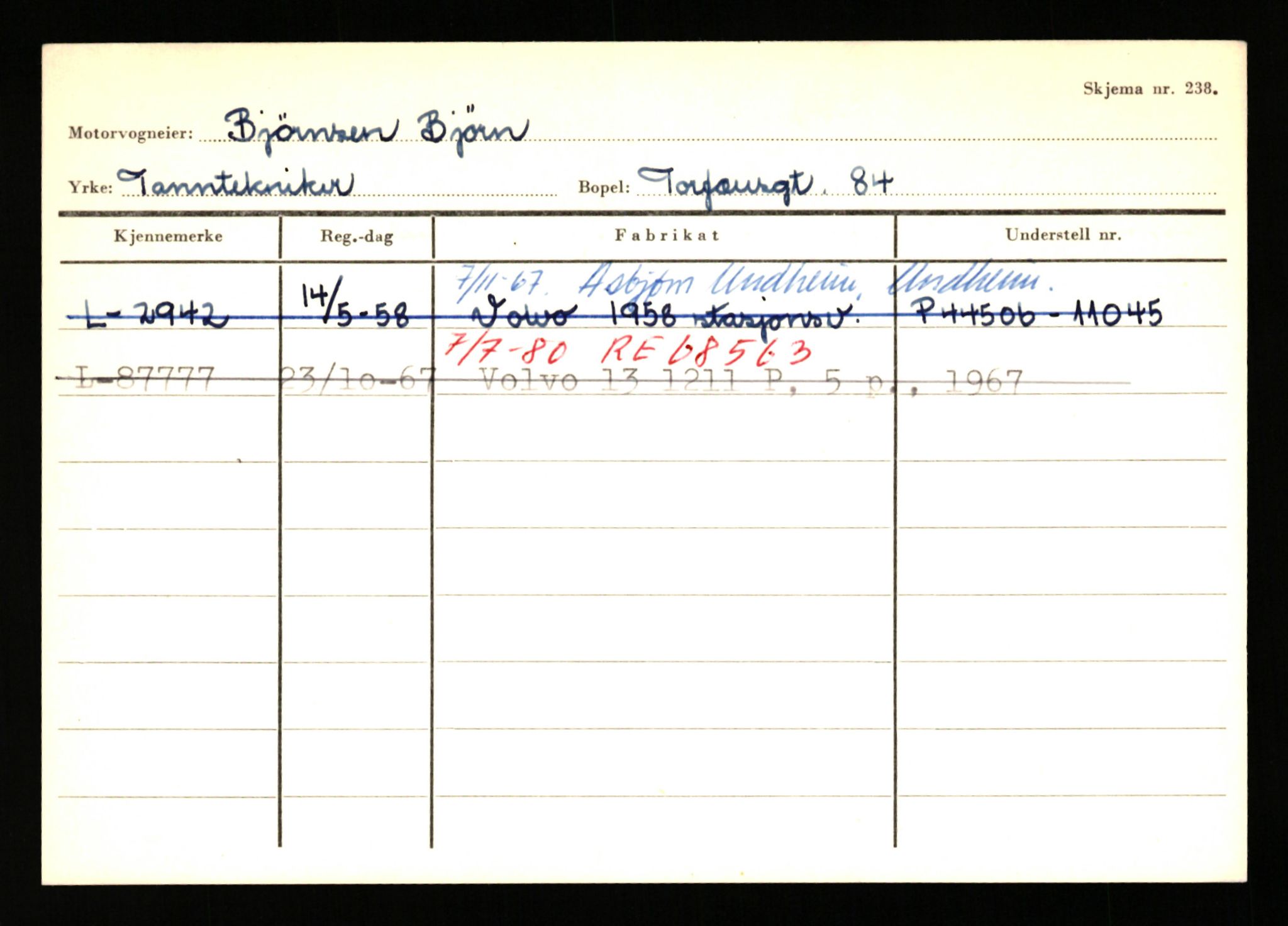 Stavanger trafikkstasjon, AV/SAST-A-101942/0/H/L0004: Bjørnsen - Buchley, 1930-1971, s. 25