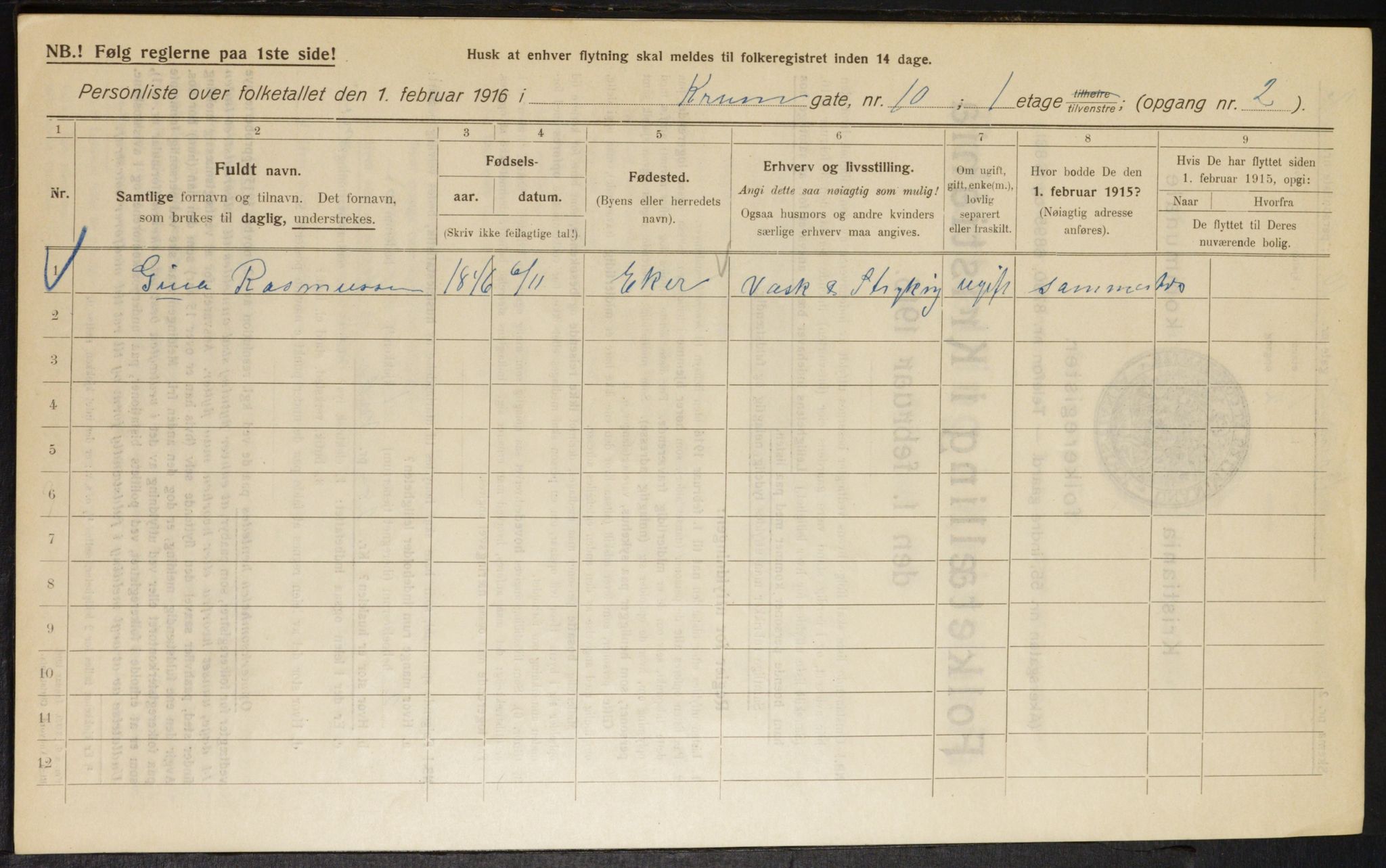 OBA, Kommunal folketelling 1.2.1916 for Kristiania, 1916, s. 56099