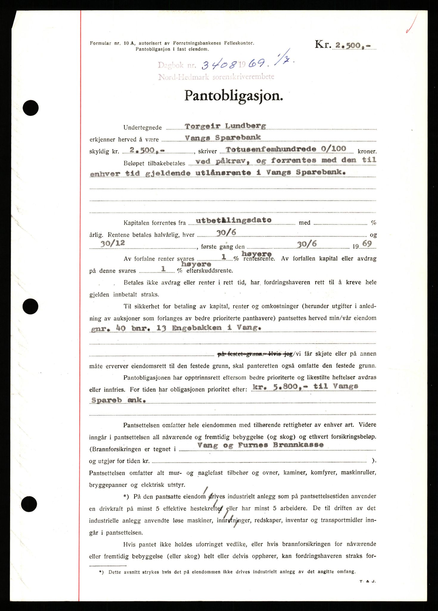 Nord-Hedmark sorenskriveri, SAH/TING-012/H/Hb/Hbf/L0080: Pantebok nr. B80, 1969-1969, Dagboknr: 3408/1969