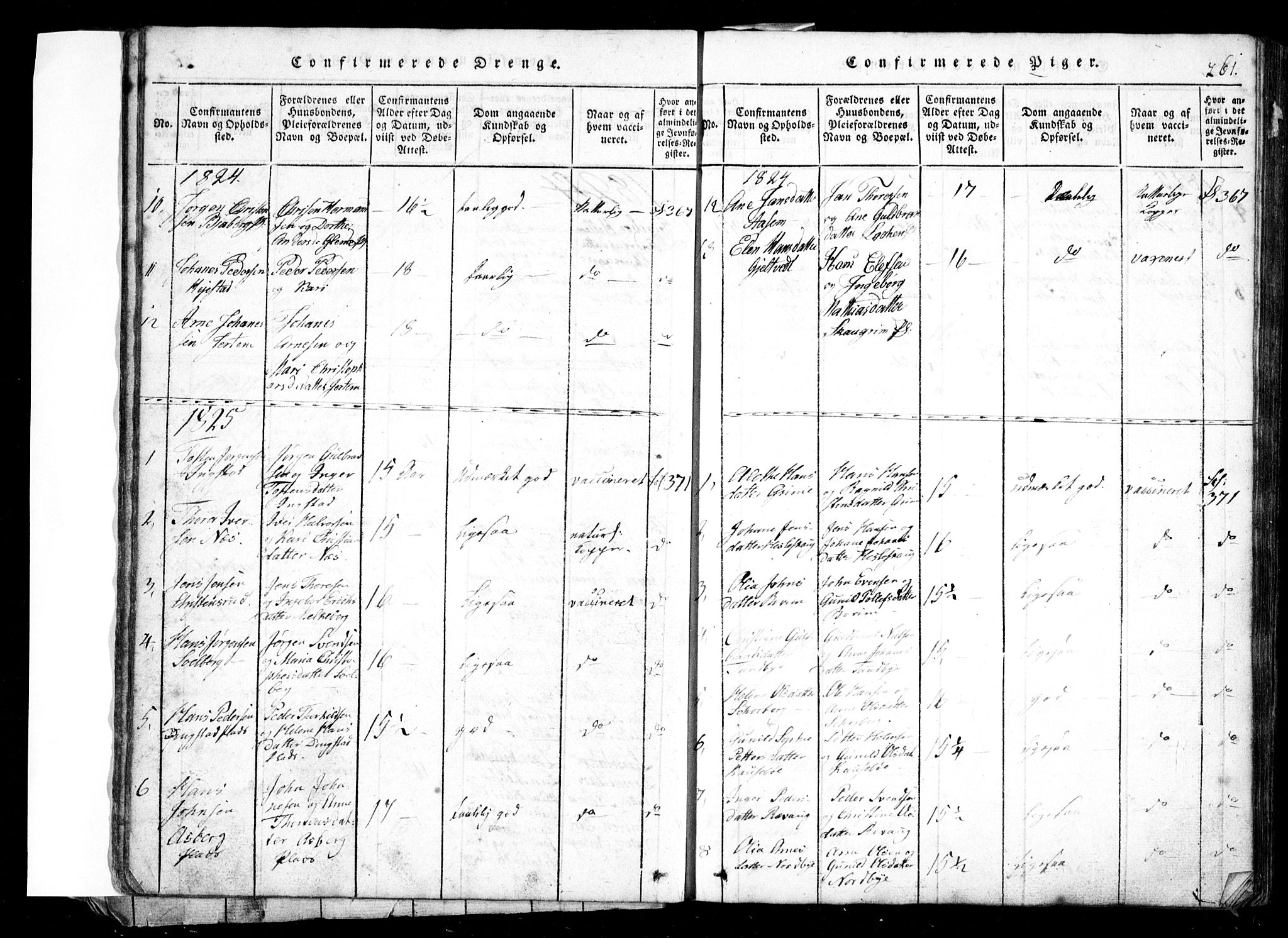 Spydeberg prestekontor Kirkebøker, SAO/A-10924/G/Ga/L0001: Klokkerbok nr. I 1, 1814-1868, s. 261