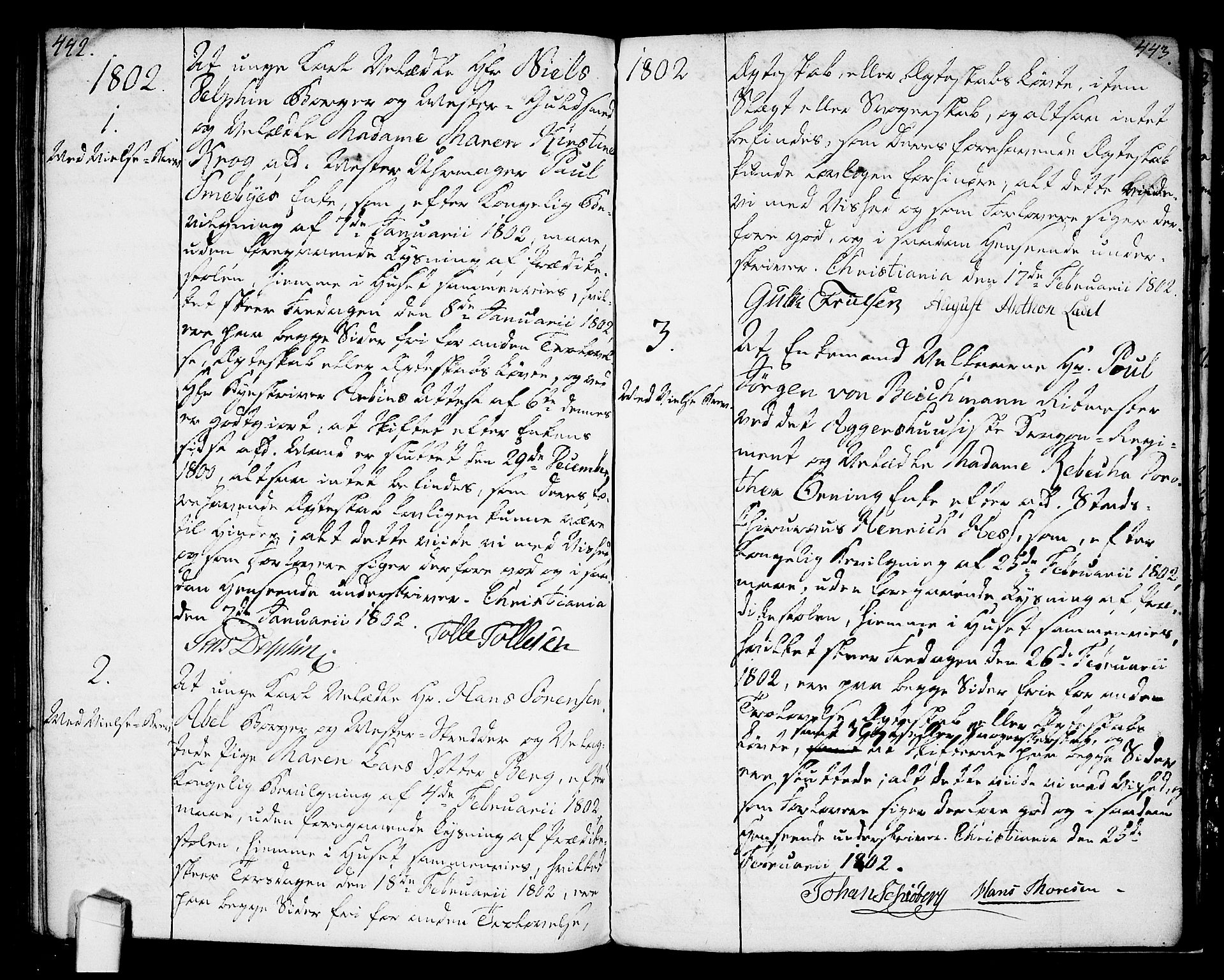 Oslo domkirke Kirkebøker, SAO/A-10752/L/La/L0010: Forlovererklæringer nr. 10, 1789-1807, s. 442-443