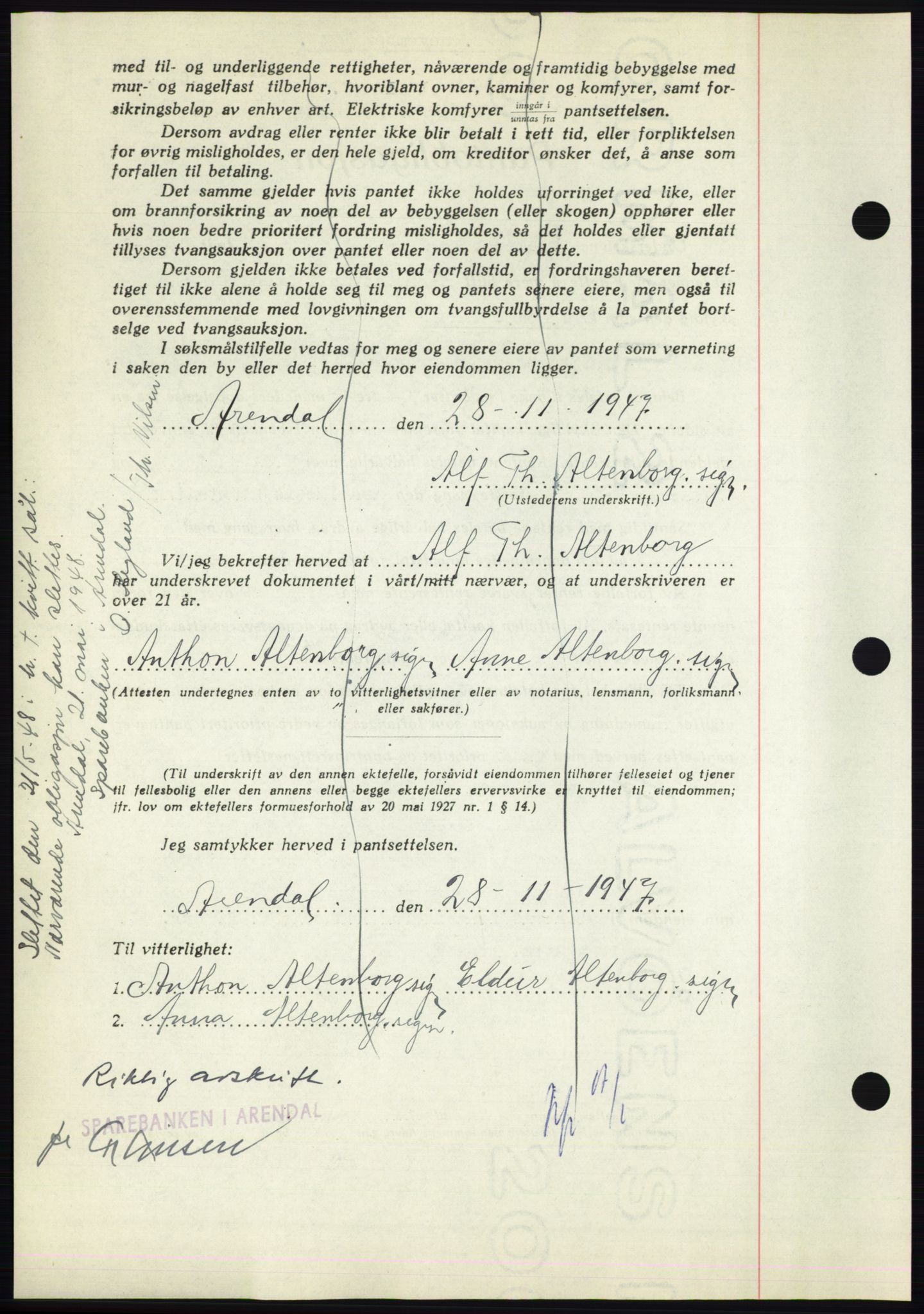 Nedenes sorenskriveri, AV/SAK-1221-0006/G/Gb/Gbb/L0004: Pantebok nr. B4, 1947-1947, Dagboknr: 1791/1947