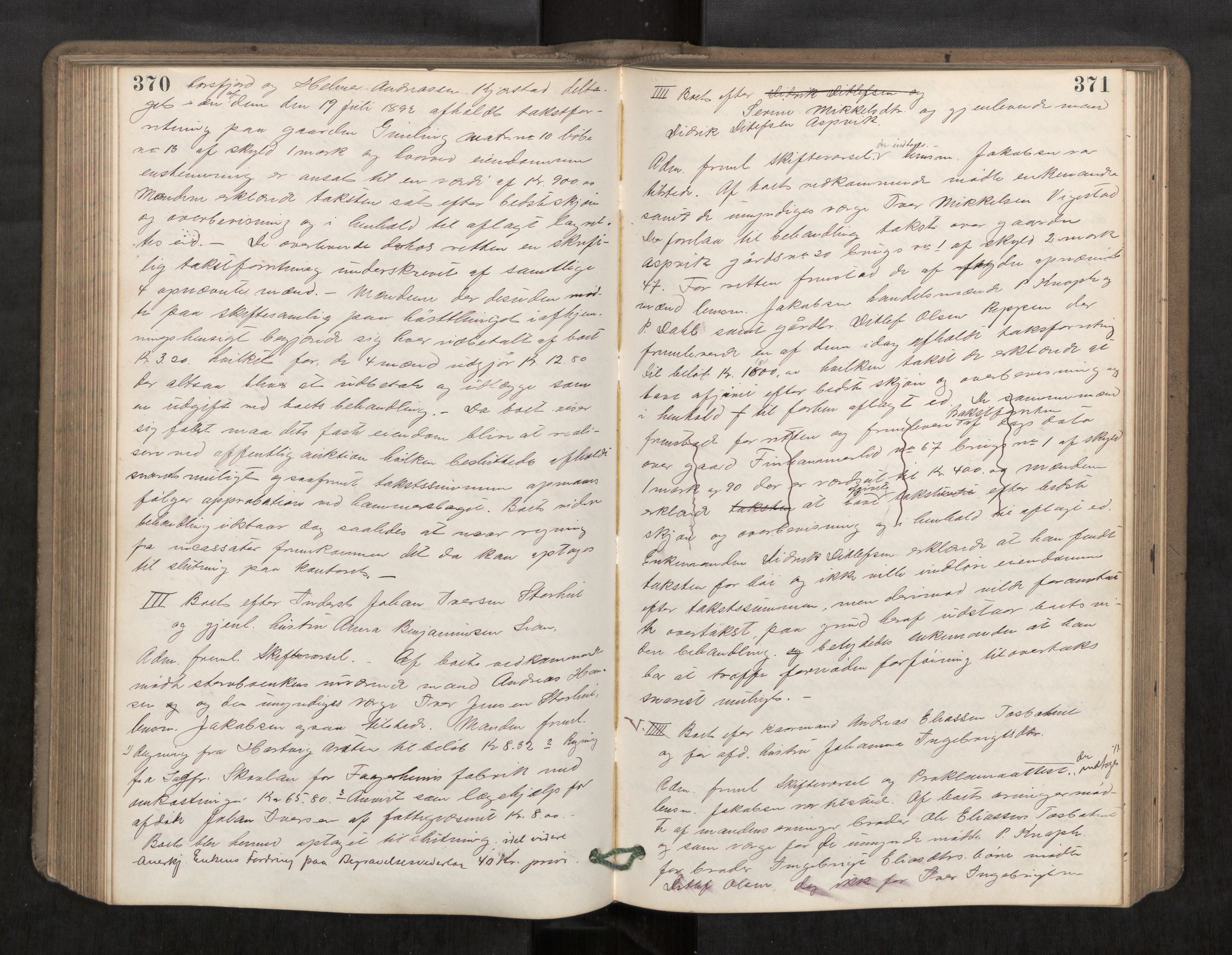 Søndre Helgeland sorenskriveri, AV/SAT-A-4575/1/3/3B/L0004: Skiftebehandlingsprotokoll, 1890-1894, s. 370-371