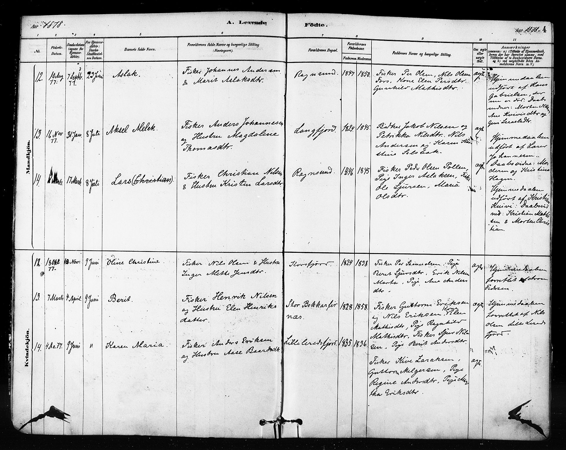 Talvik sokneprestkontor, AV/SATØ-S-1337/H/Ha/L0012kirke: Ministerialbok nr. 12, 1878-1886, s. 4