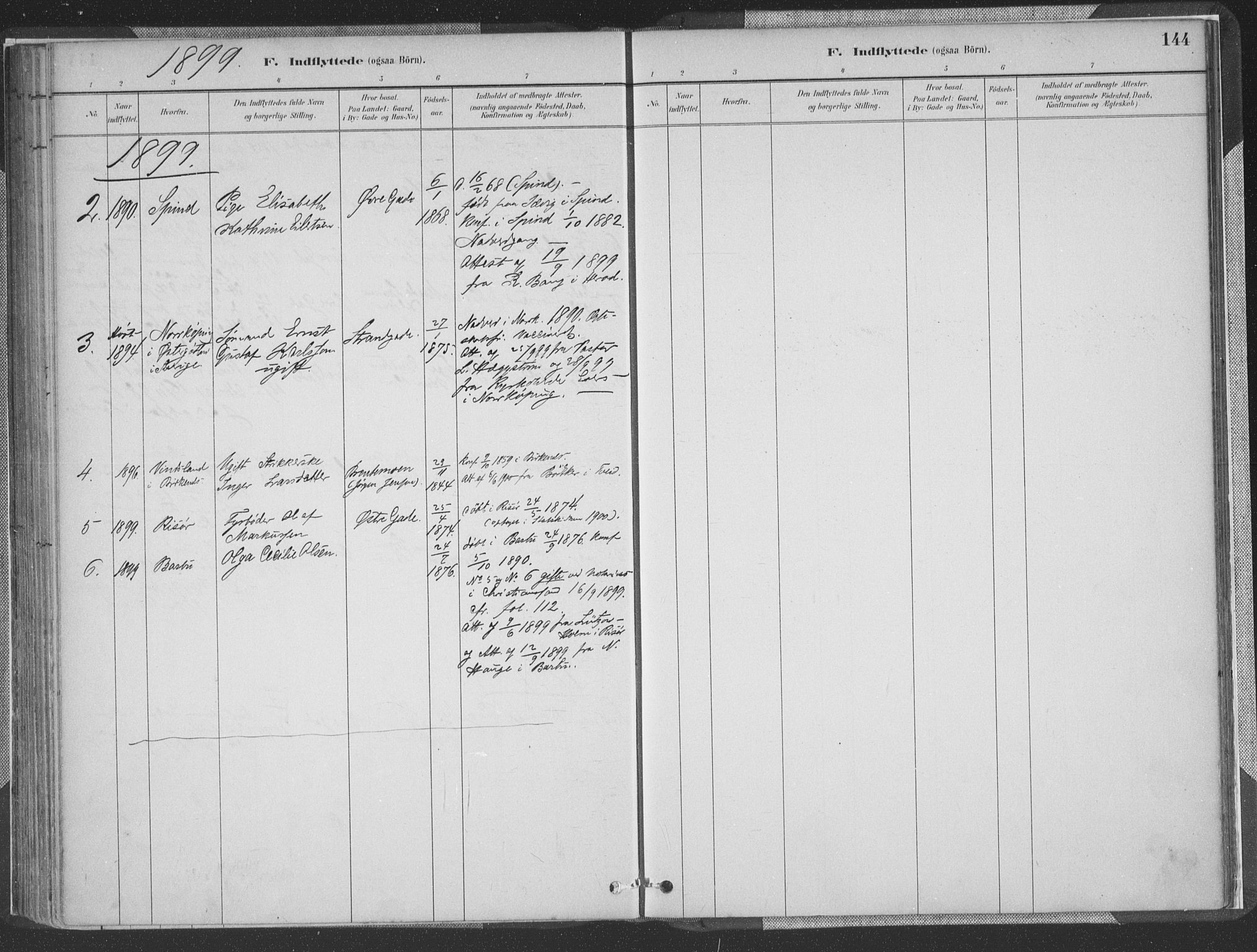 Vestre Moland sokneprestkontor, AV/SAK-1111-0046/F/Fa/Faa/L0001: Ministerialbok nr. A 1, 1884-1899, s. 144