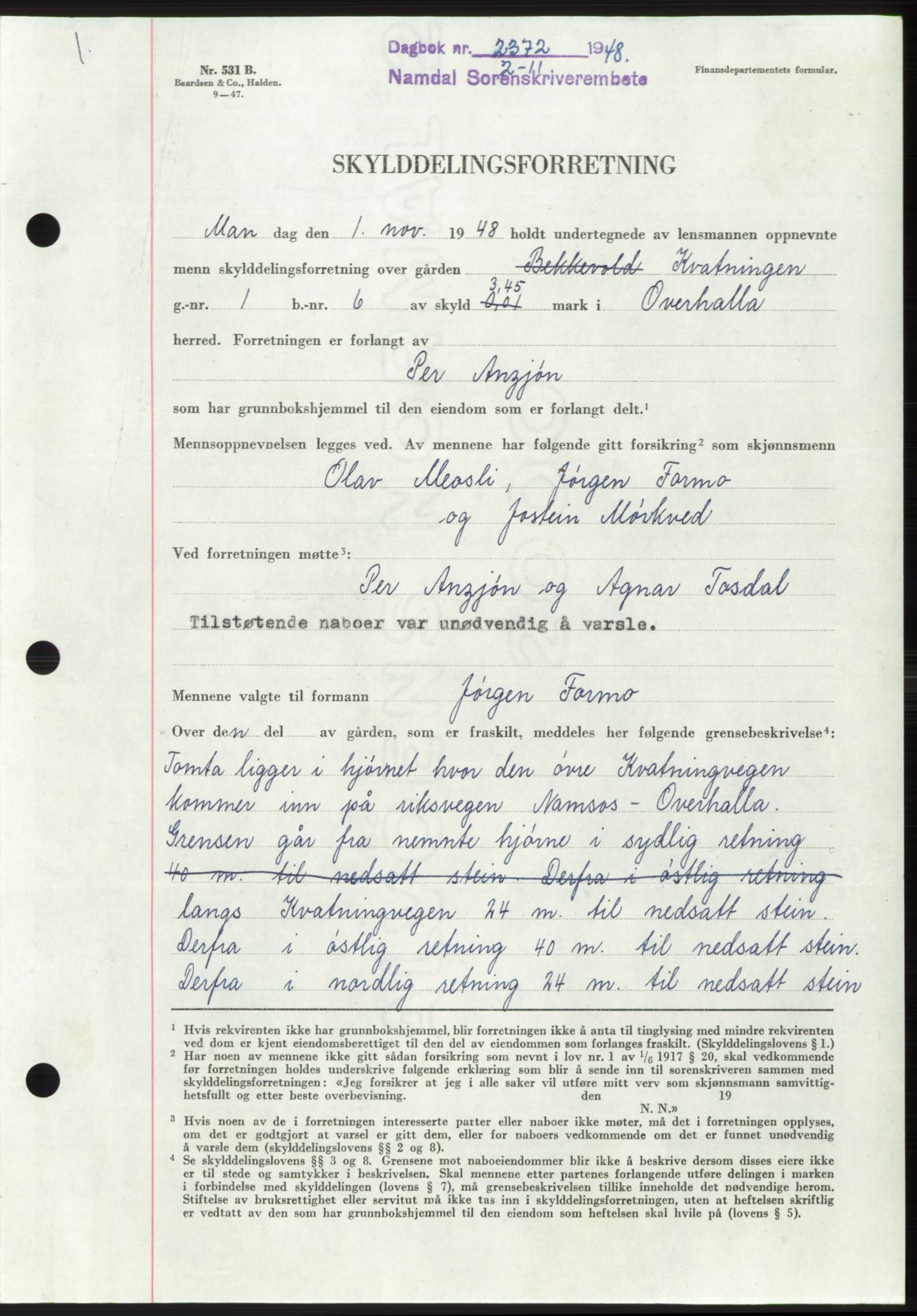 Namdal sorenskriveri, SAT/A-4133/1/2/2C: Pantebok nr. -, 1948-1948, Dagboknr: 2372/1948