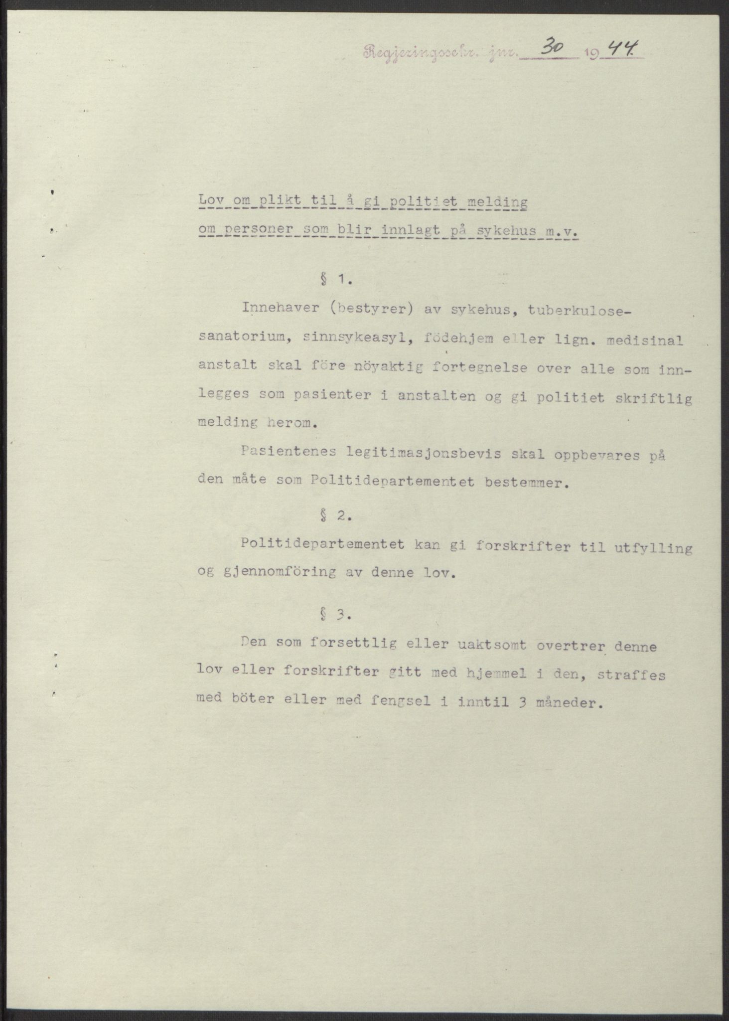NS-administrasjonen 1940-1945 (Statsrådsekretariatet, de kommisariske statsråder mm), AV/RA-S-4279/D/Db/L0100: Lover, 1944, s. 58