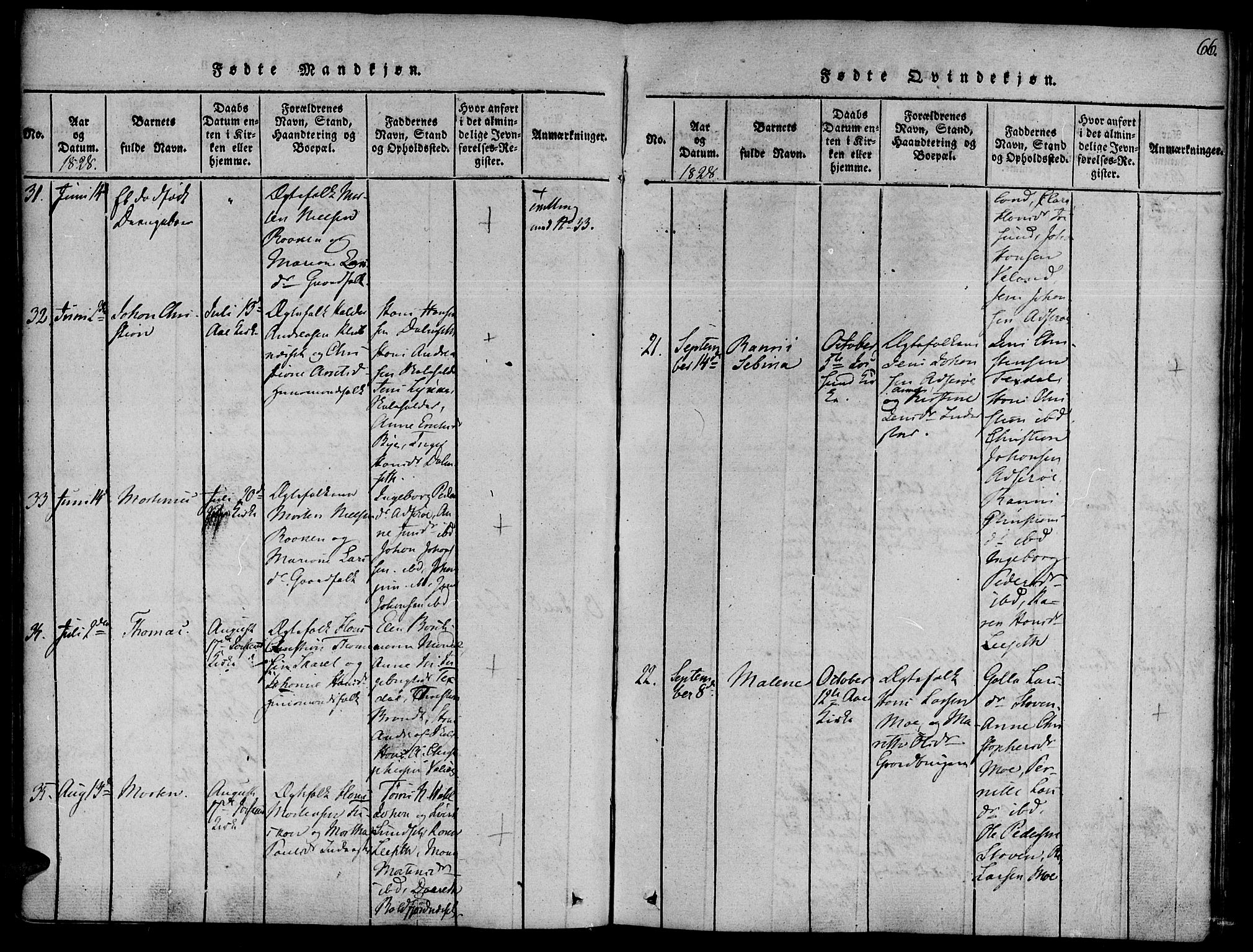 Ministerialprotokoller, klokkerbøker og fødselsregistre - Sør-Trøndelag, SAT/A-1456/655/L0675: Ministerialbok nr. 655A04, 1818-1830, s. 66