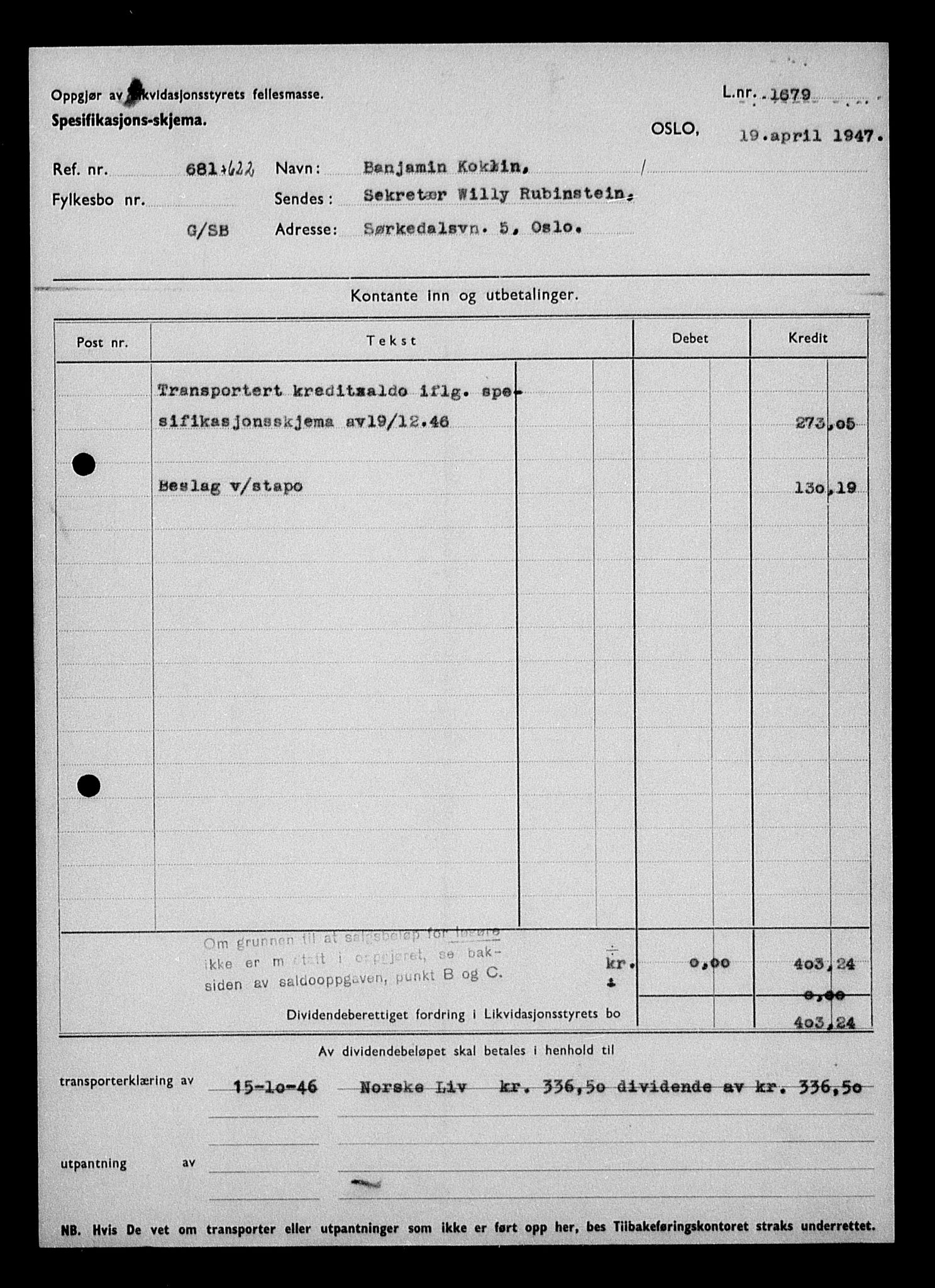 Justisdepartementet, Tilbakeføringskontoret for inndratte formuer, AV/RA-S-1564/H/Hc/Hcc/L0952: --, 1945-1947, s. 208