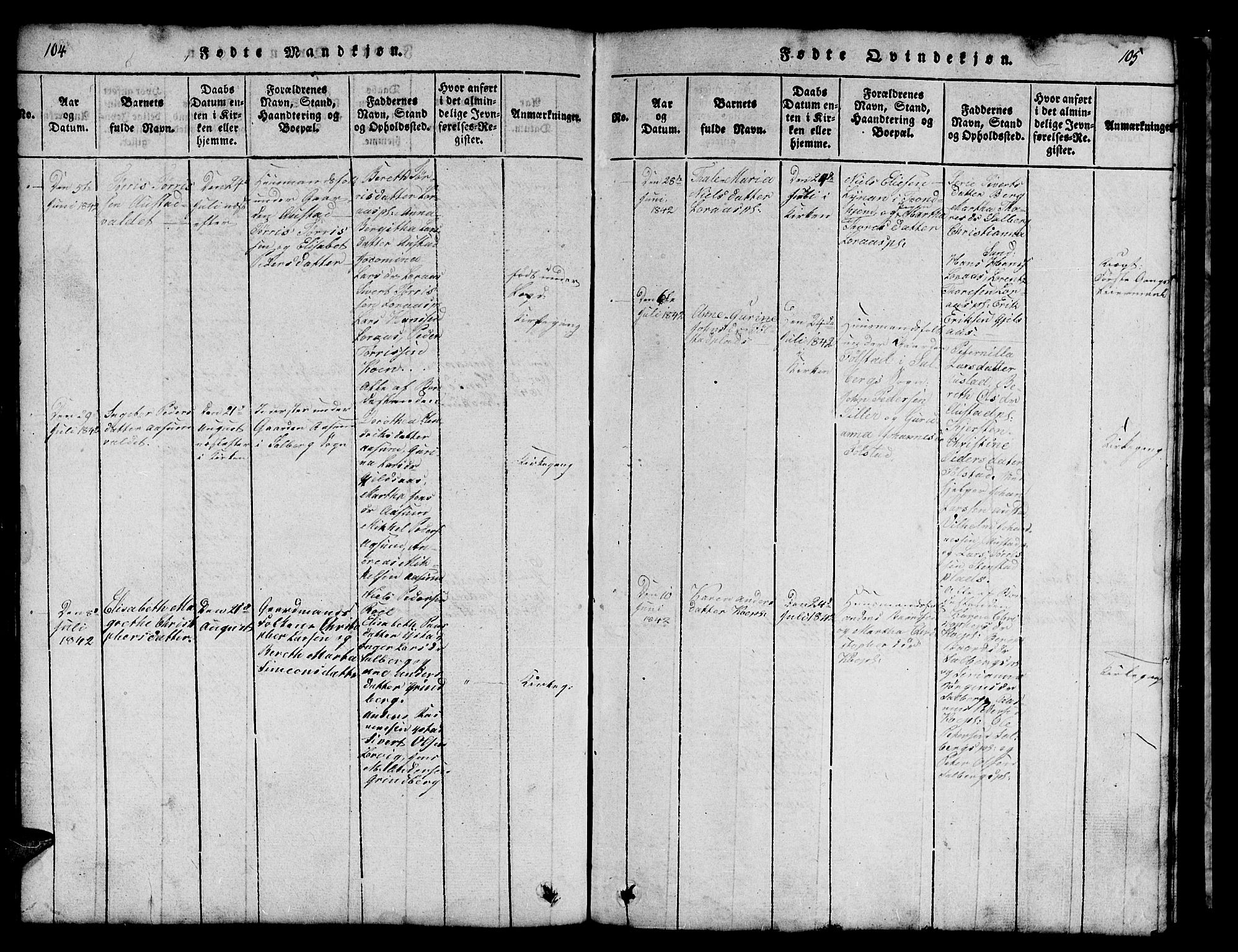 Ministerialprotokoller, klokkerbøker og fødselsregistre - Nord-Trøndelag, AV/SAT-A-1458/731/L0310: Klokkerbok nr. 731C01, 1816-1874, s. 104-105