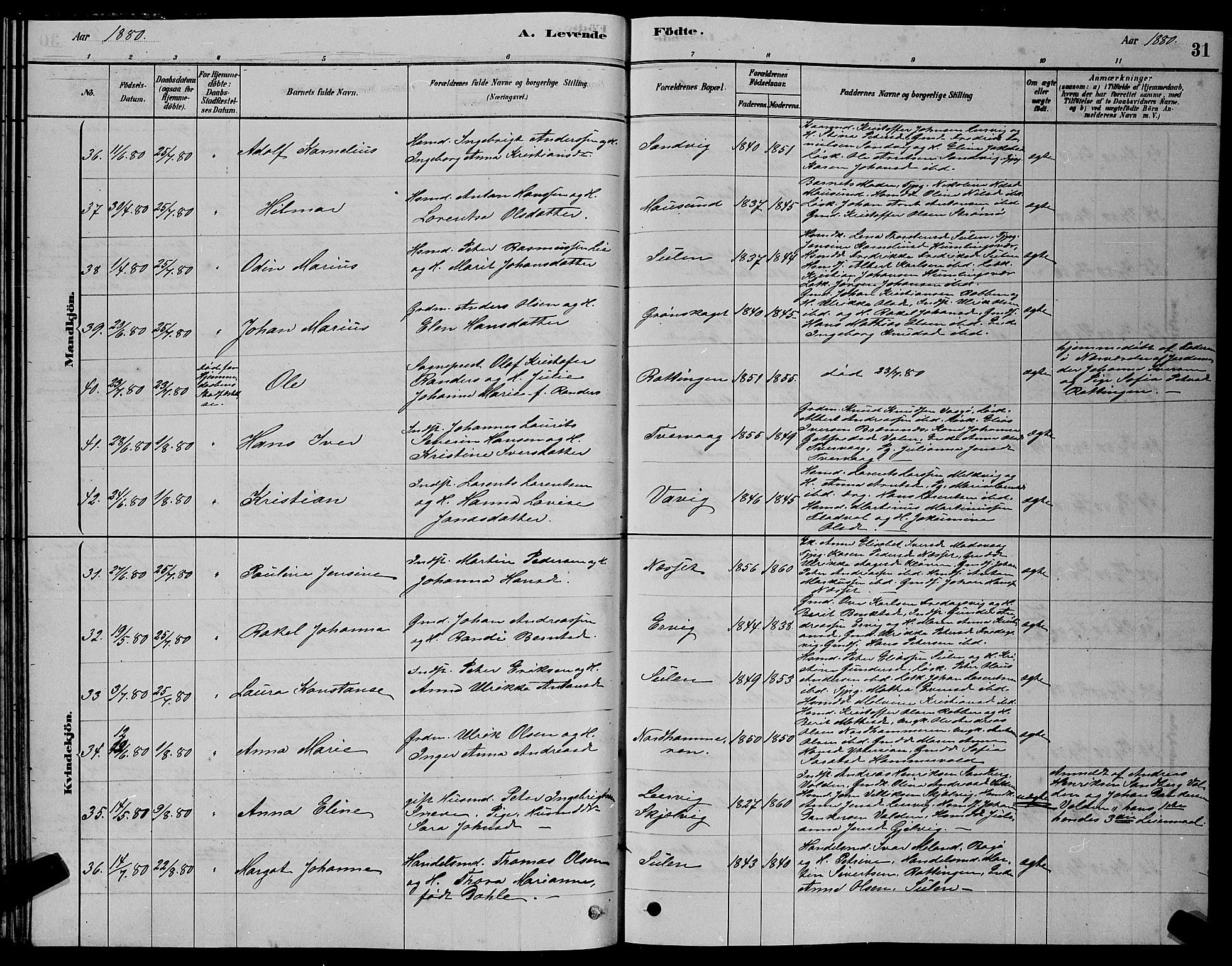 Ministerialprotokoller, klokkerbøker og fødselsregistre - Sør-Trøndelag, AV/SAT-A-1456/640/L0585: Klokkerbok nr. 640C03, 1878-1891, s. 31