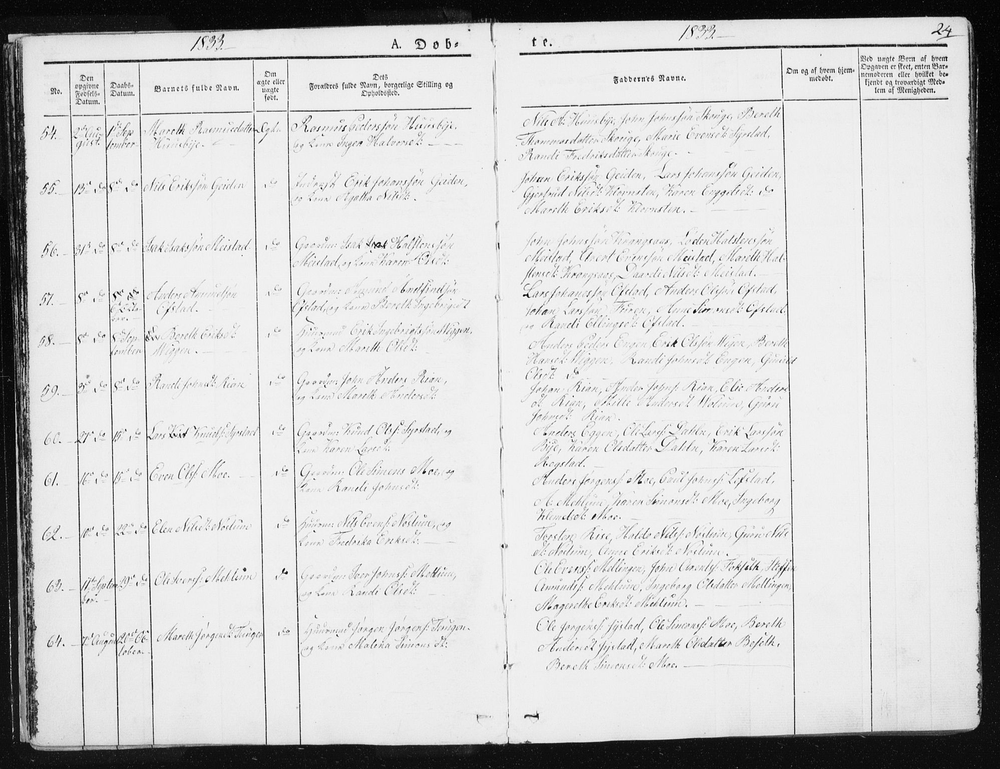 Ministerialprotokoller, klokkerbøker og fødselsregistre - Sør-Trøndelag, SAT/A-1456/665/L0771: Ministerialbok nr. 665A06, 1830-1856, s. 24