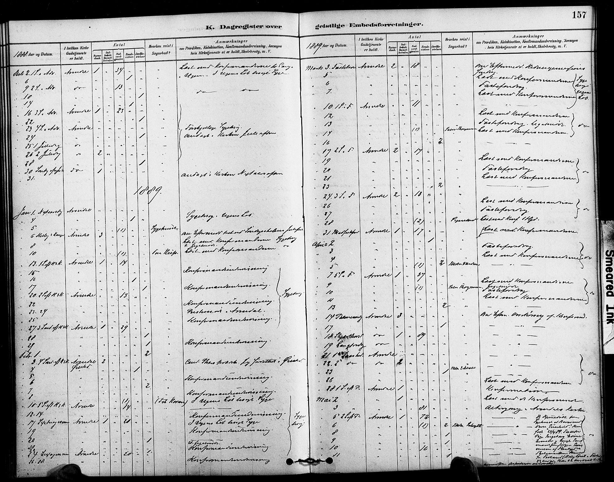 Arendal sokneprestkontor, Trefoldighet, AV/SAK-1111-0040/F/Fa/L0009: Ministerialbok nr. A 9, 1878-1919, s. 157