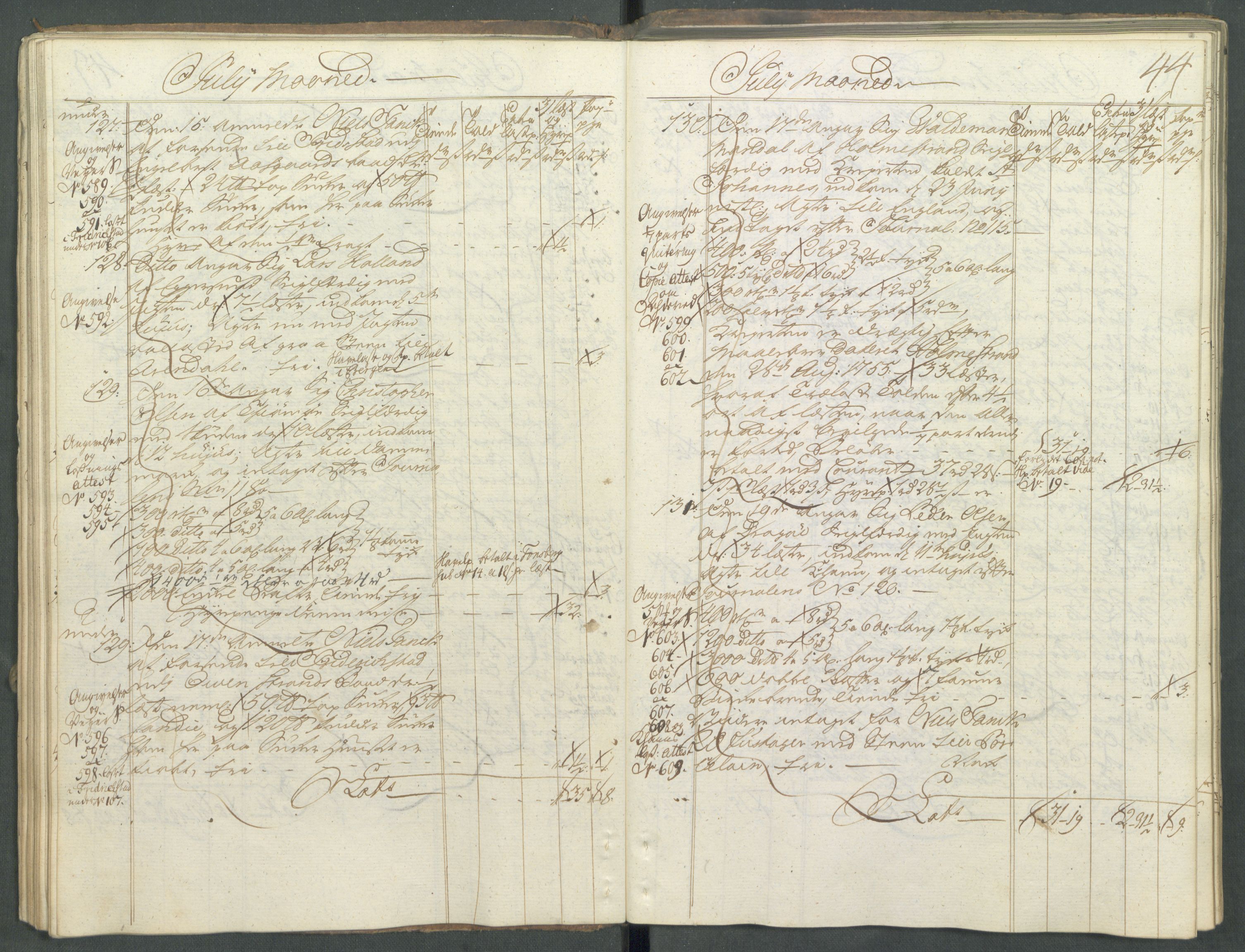 Generaltollkammeret, tollregnskaper, AV/RA-EA-5490/R01/L0029/0001: Tollregnskaper Fredrikshald / Utgående hovedtollbok, 1756, s. 43b-44a