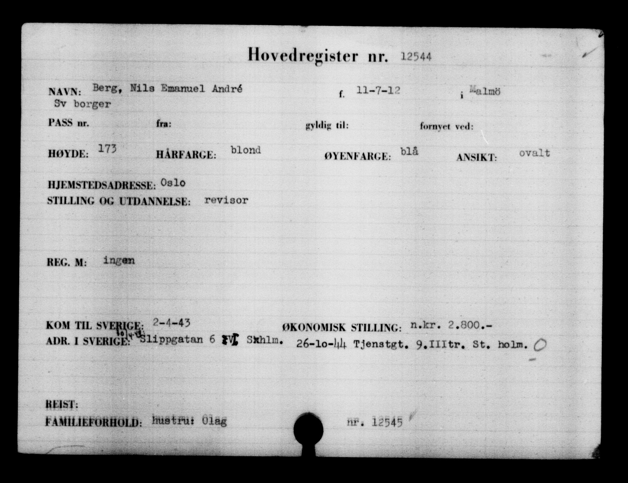 Den Kgl. Norske Legasjons Flyktningskontor, AV/RA-S-6753/V/Va/L0006: Kjesäterkartoteket.  Flyktningenr. 9400-12711, 1940-1945, s. 3578