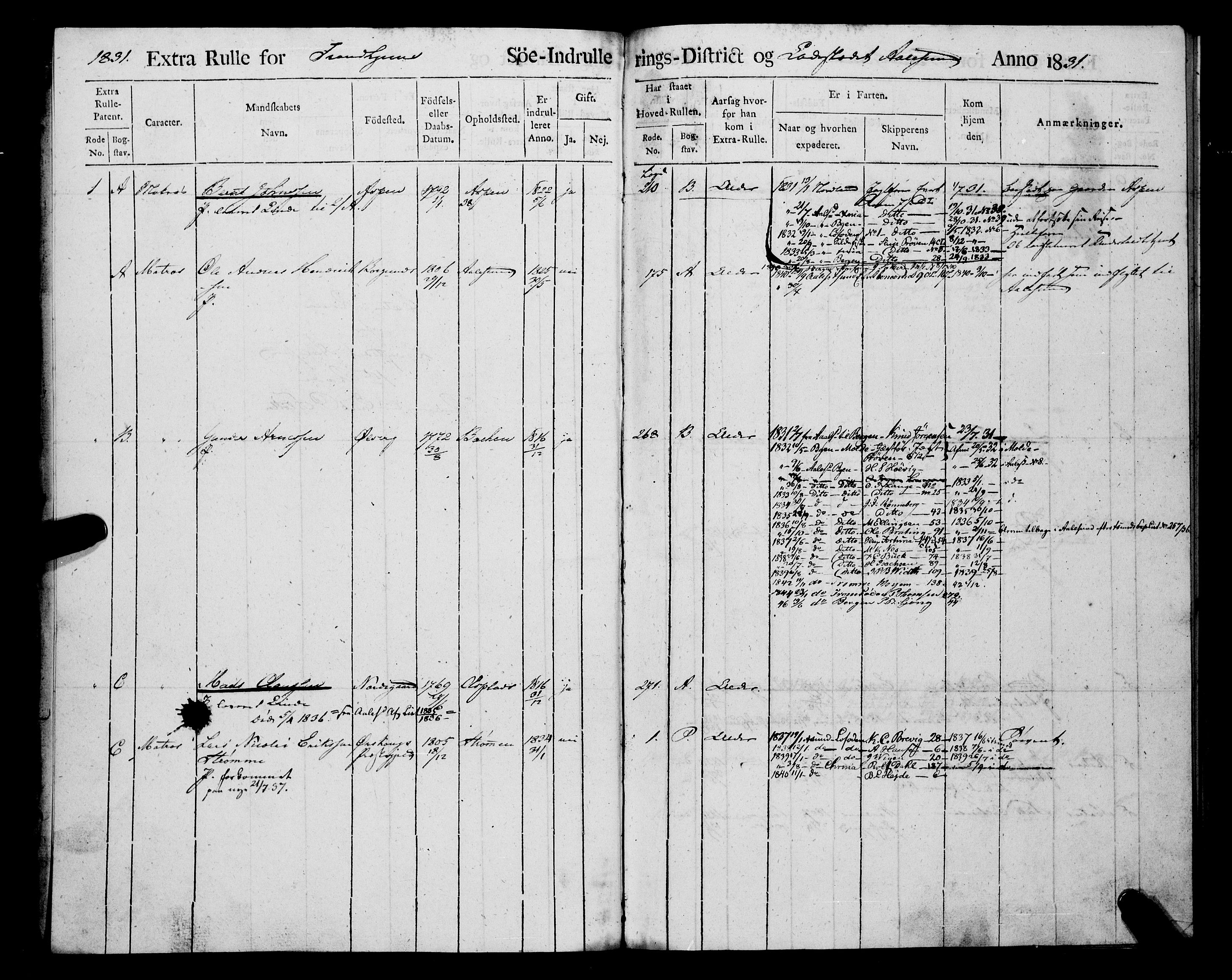 Sjøinnrulleringen - Trondhjemske distrikt, AV/SAT-A-5121/01/L0307: Hovedrulle, ungdomsrulle og ekstrarulle for Ålesund by, 1831-1846