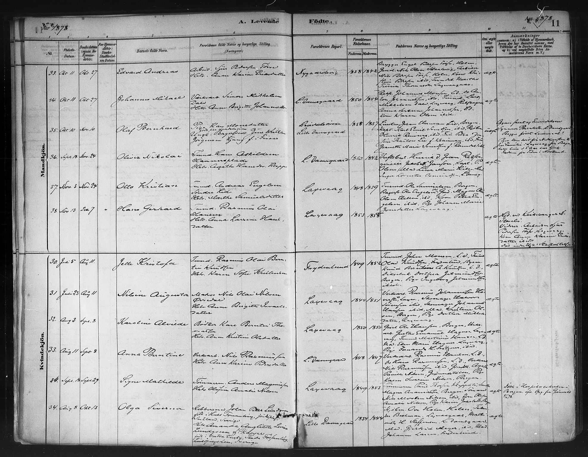 Askøy Sokneprestembete, AV/SAB-A-74101/H/Ha/Haa/Haae/L0002: Ministerialbok nr. E 2, 1878-1891, s. 11