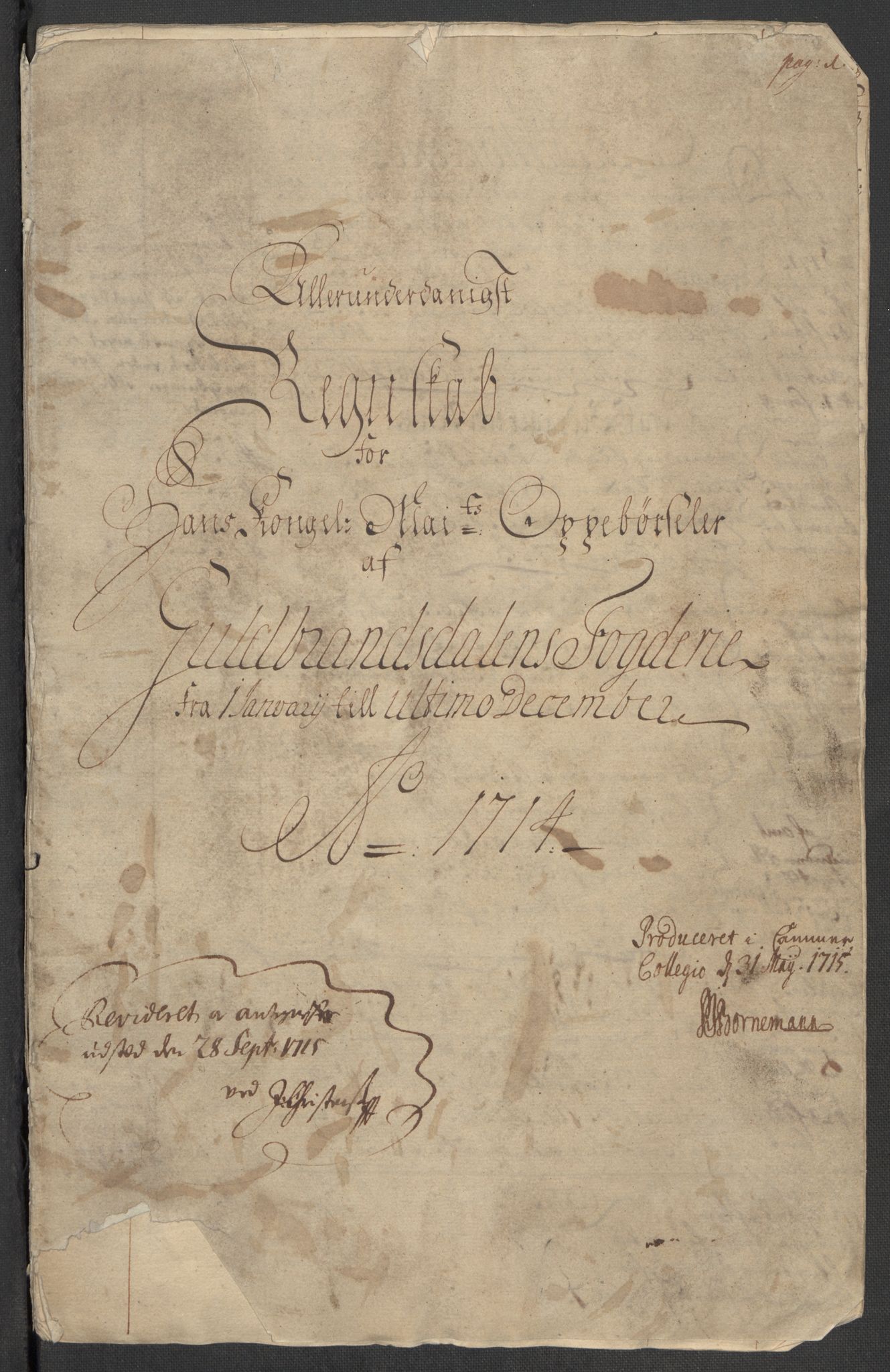 Rentekammeret inntil 1814, Reviderte regnskaper, Fogderegnskap, AV/RA-EA-4092/R17/L1183: Fogderegnskap Gudbrandsdal, 1714, s. 3