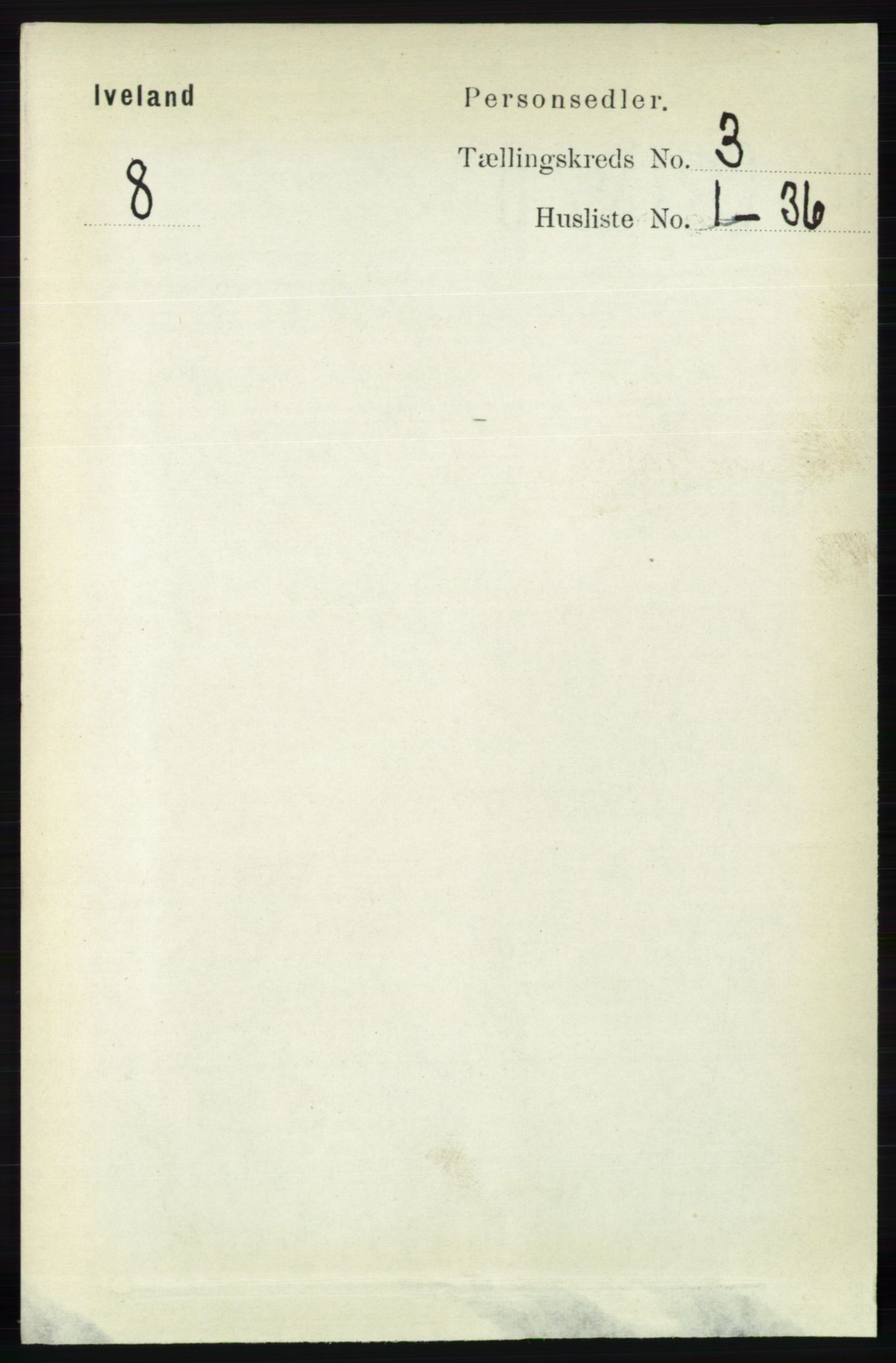 RA, Folketelling 1891 for 0935 Iveland herred, 1891, s. 728