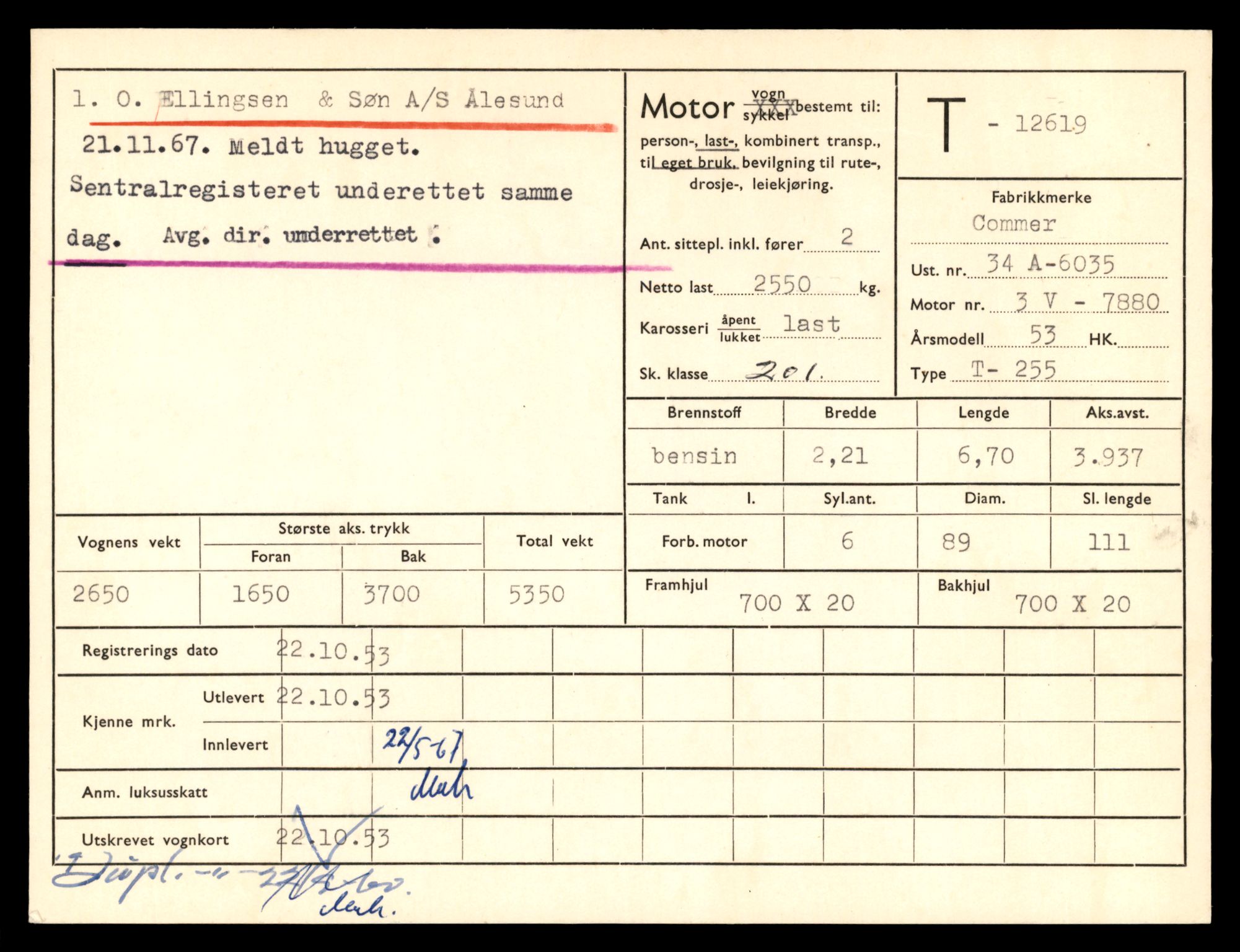 Møre og Romsdal vegkontor - Ålesund trafikkstasjon, AV/SAT-A-4099/F/Fe/L0034: Registreringskort for kjøretøy T 12500 - T 12652, 1927-1998, s. 2314