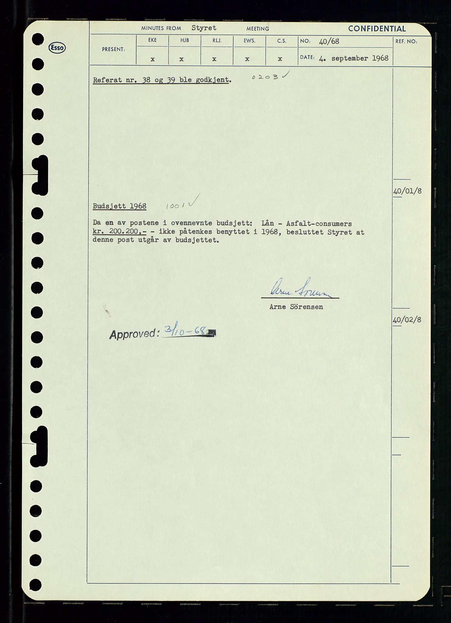 Pa 0982 - Esso Norge A/S, SAST/A-100448/A/Aa/L0002/0004: Den administrerende direksjon Board minutes (styrereferater) / Den administrerende direksjon Board minutes (styrereferater), 1968, s. 62