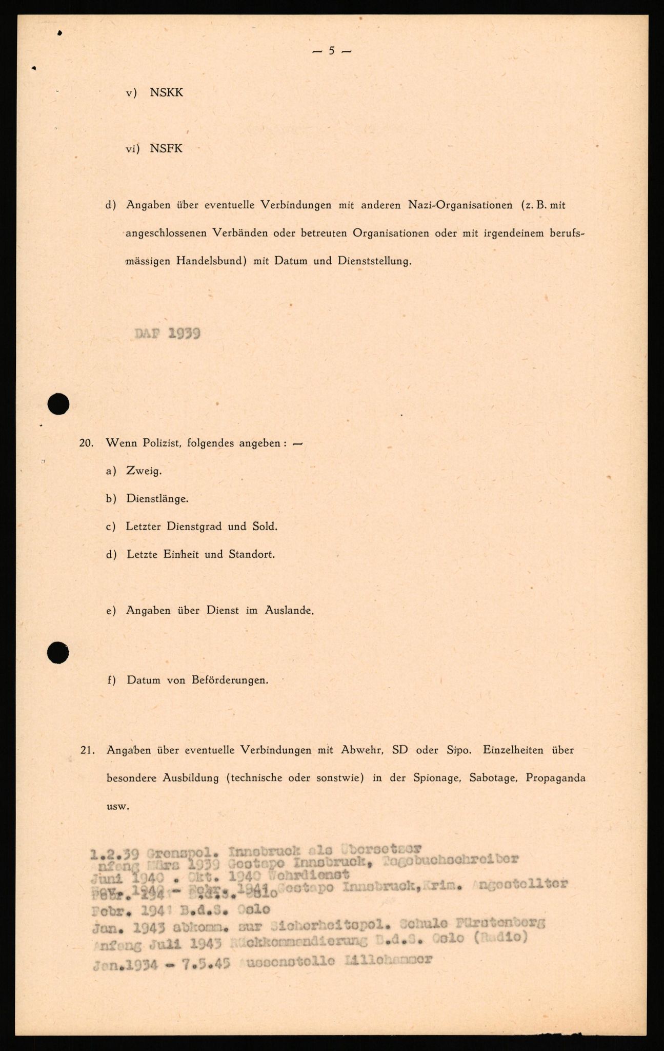 Forsvaret, Forsvarets overkommando II, AV/RA-RAFA-3915/D/Db/L0040: CI Questionaires. Tyske okkupasjonsstyrker i Norge. Østerrikere., 1945-1946, s. 121