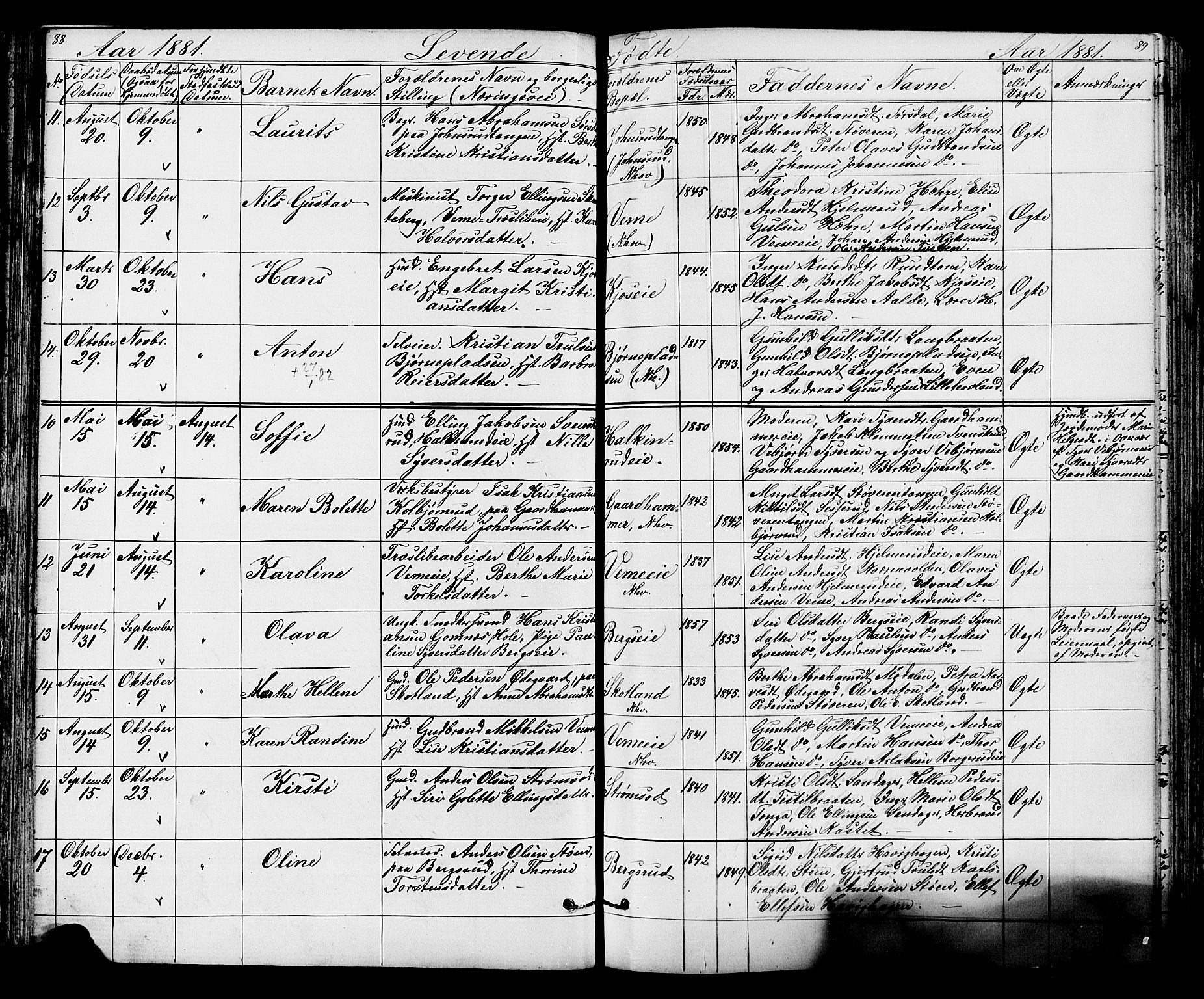 Lunder kirkebøker, AV/SAKO-A-629/G/Ga/L0003a: Klokkerbok nr. I 3, 1869-1888, s. 88-89