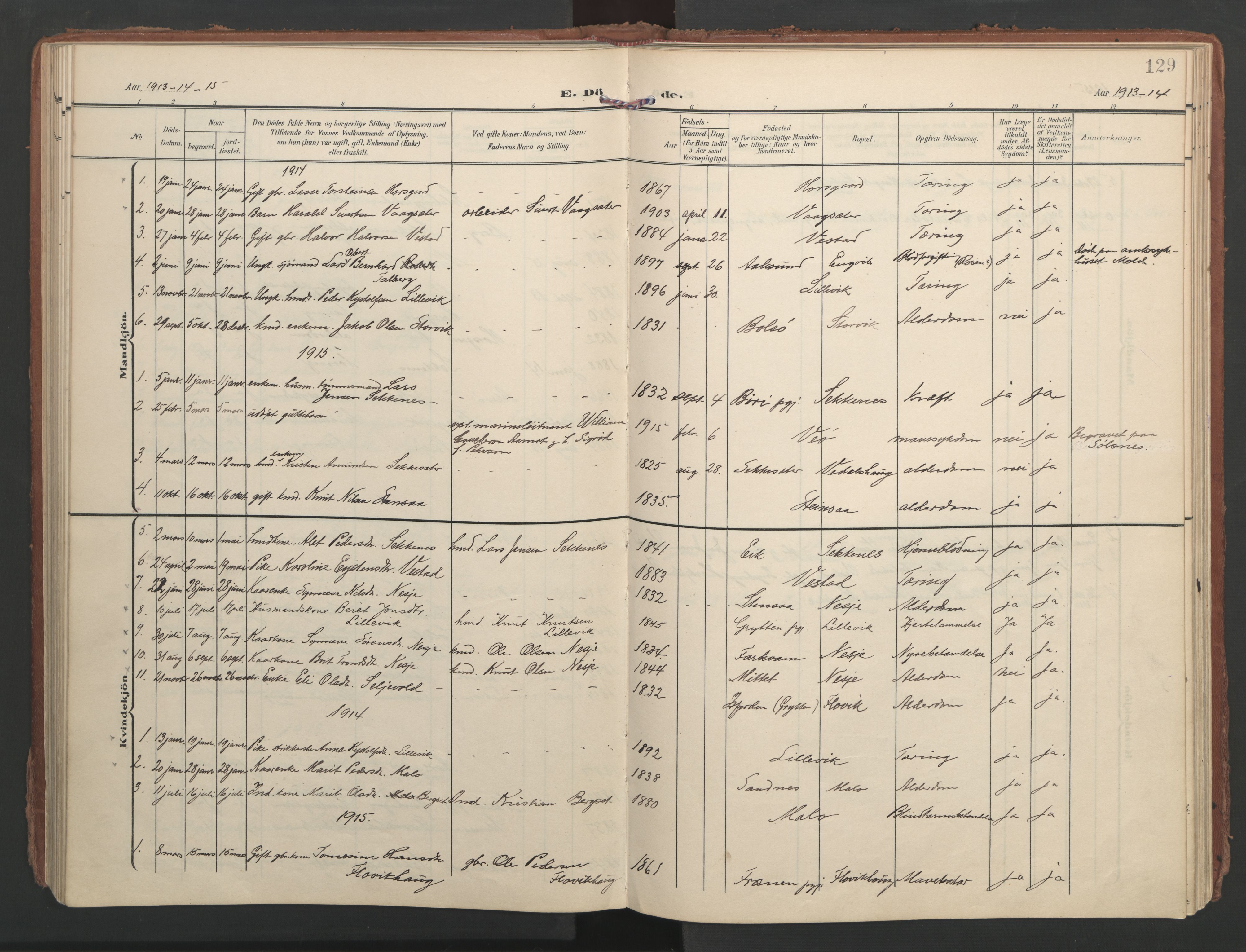 Ministerialprotokoller, klokkerbøker og fødselsregistre - Møre og Romsdal, SAT/A-1454/547/L0605: Ministerialbok nr. 547A07, 1907-1936, s. 129