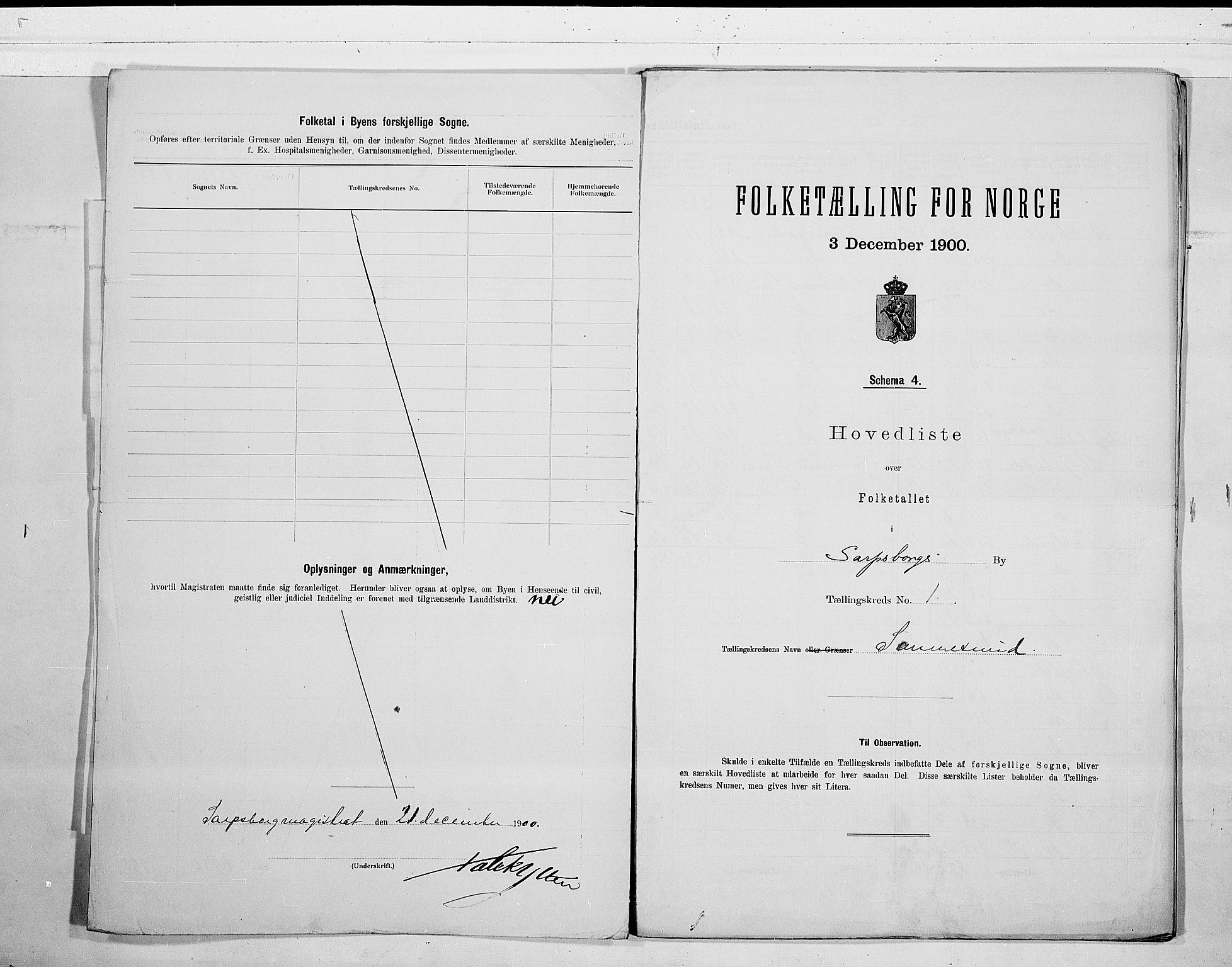 SAO, Folketelling 1900 for 0102 Sarpsborg kjøpstad, 1900, s. 4