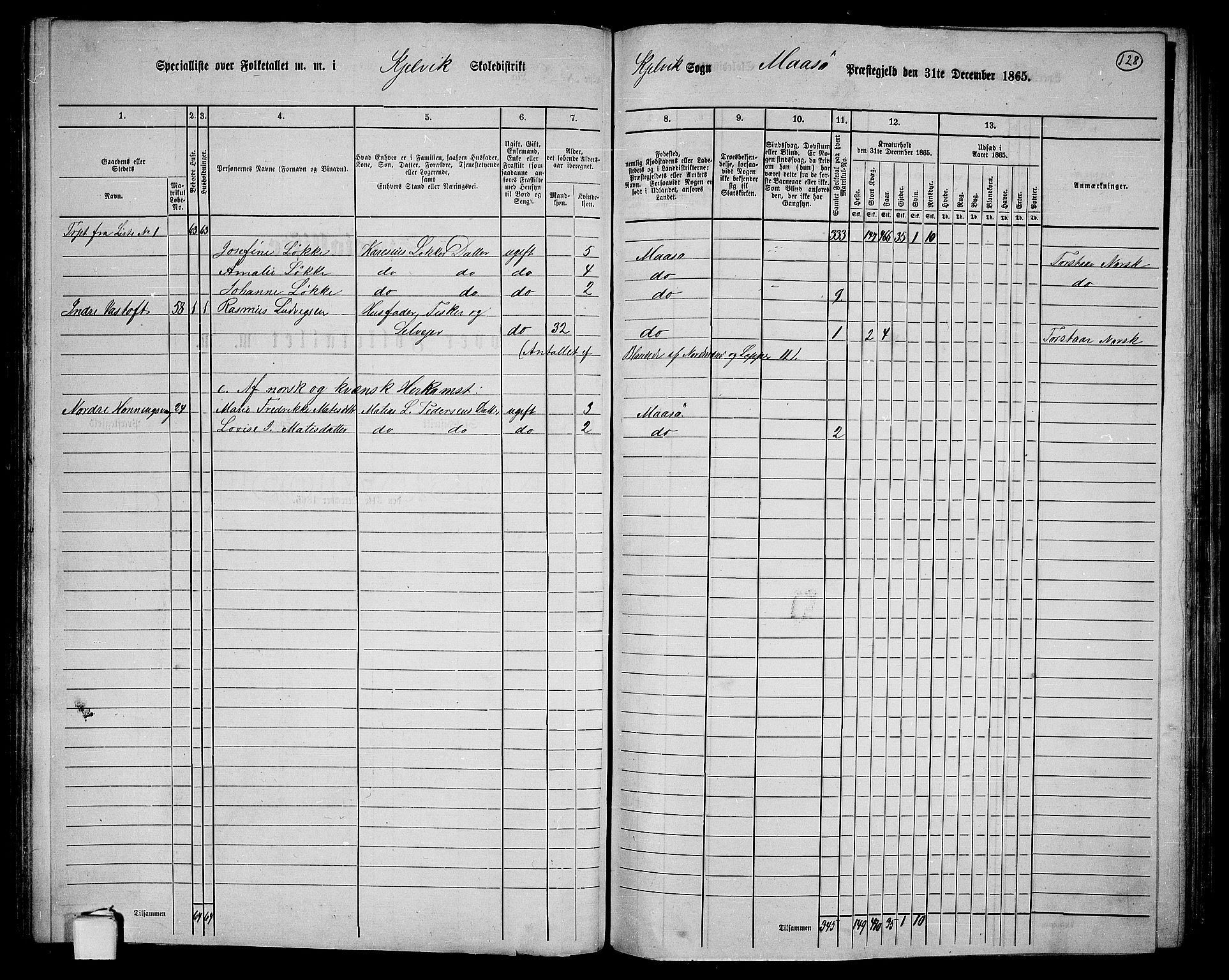 RA, Folketelling 1865 for 2018P Måsøy prestegjeld, 1865, s. 45