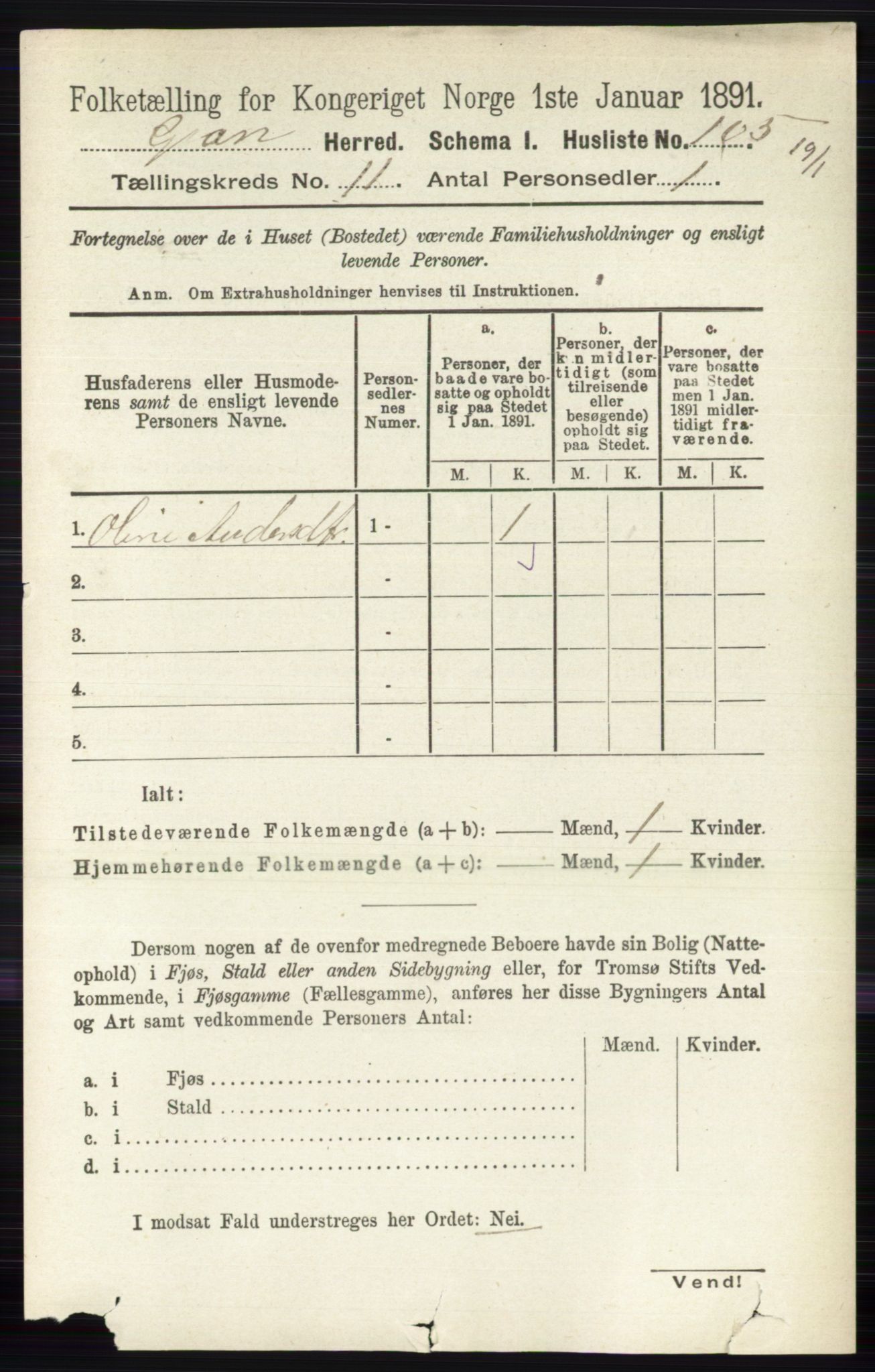 RA, Folketelling 1891 for 0534 Gran herred, 1891, s. 5463