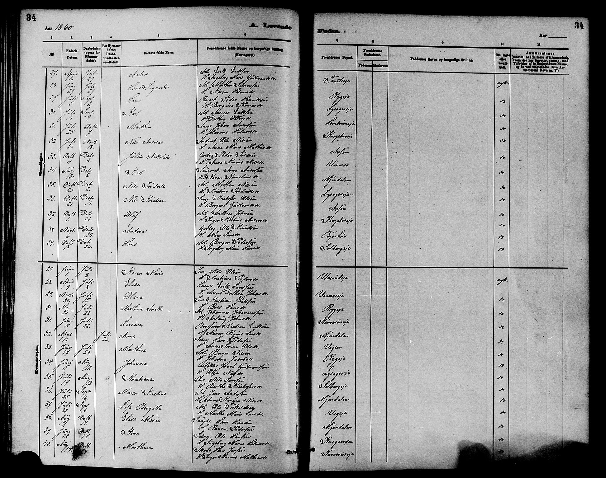 Nedre Eiker kirkebøker, AV/SAKO-A-612/F/Fa/L0001: Ministerialbok nr. 1, 1853-1877, s. 34