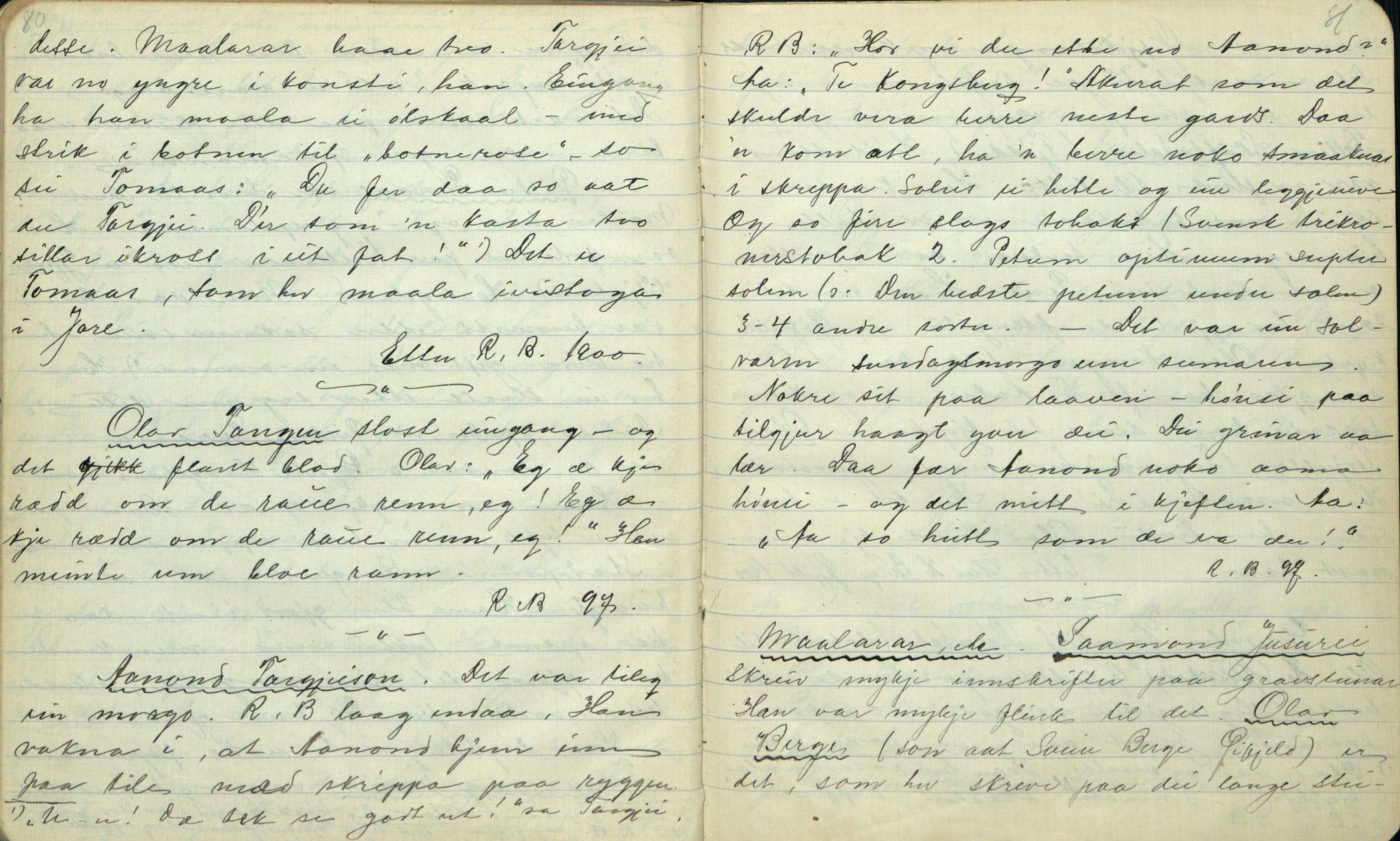 Rikard Berge, TEMU/TGM-A-1003/F/L0001/0005: 001-030 Innholdslister / 2. Erindringer om merkelige begivenheter, slegter, personligheder, 1900, s. 80-81