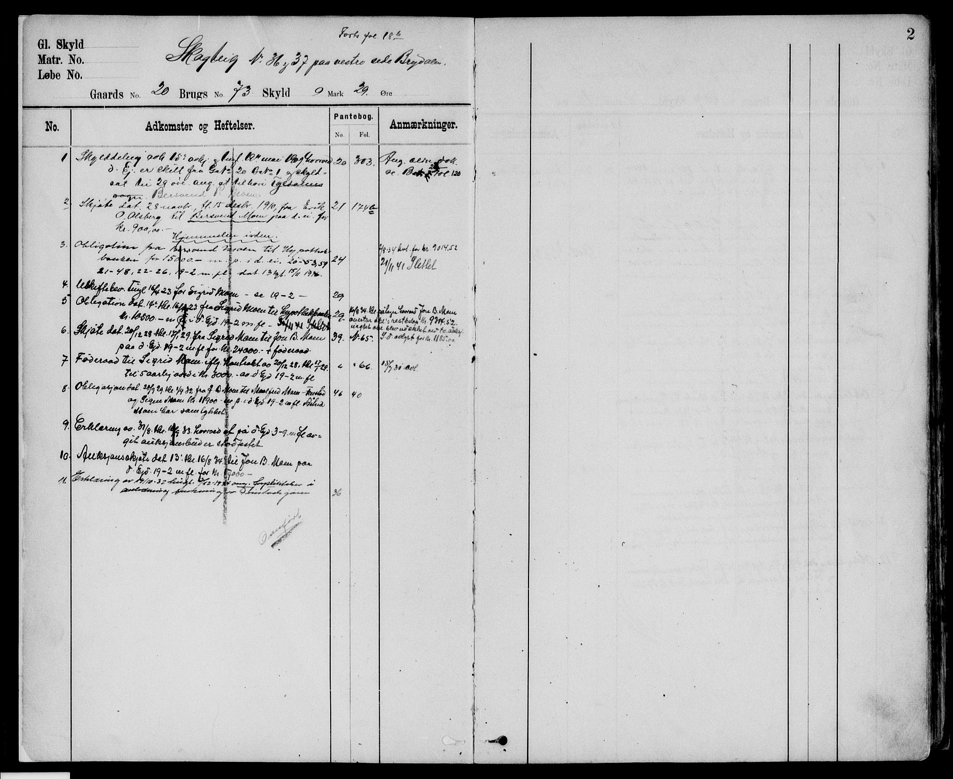 Nord-Østerdal tingrett, SAH/TING-020/H/Ha/Hag/L0042: Panteregister nr. 6, 1909, s. 2