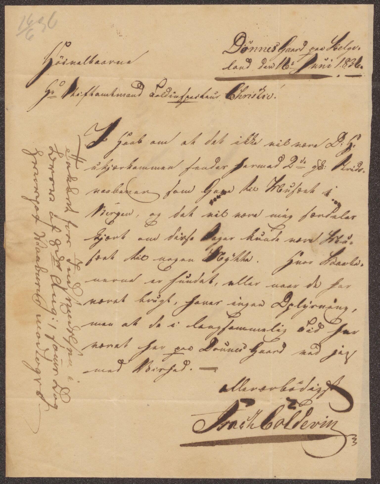 Bergens Museum. Direksjonen/ styret, UMB/A007/D/Da/L0008/0002: Innkommende brev 1836 / Innkommende brev 1836, 1836