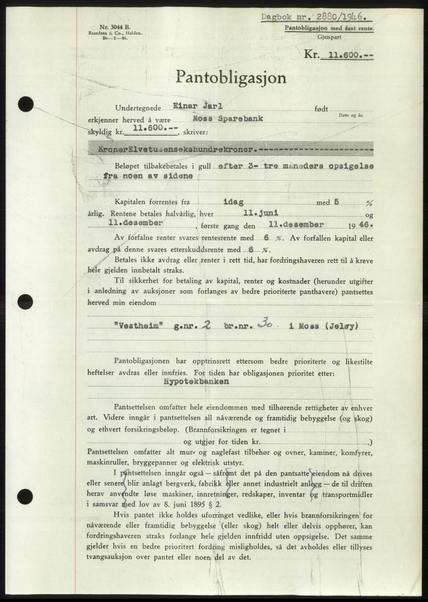 Moss sorenskriveri, SAO/A-10168: Pantebok nr. B16, 1946-1947, Dagboknr: 2880/1946
