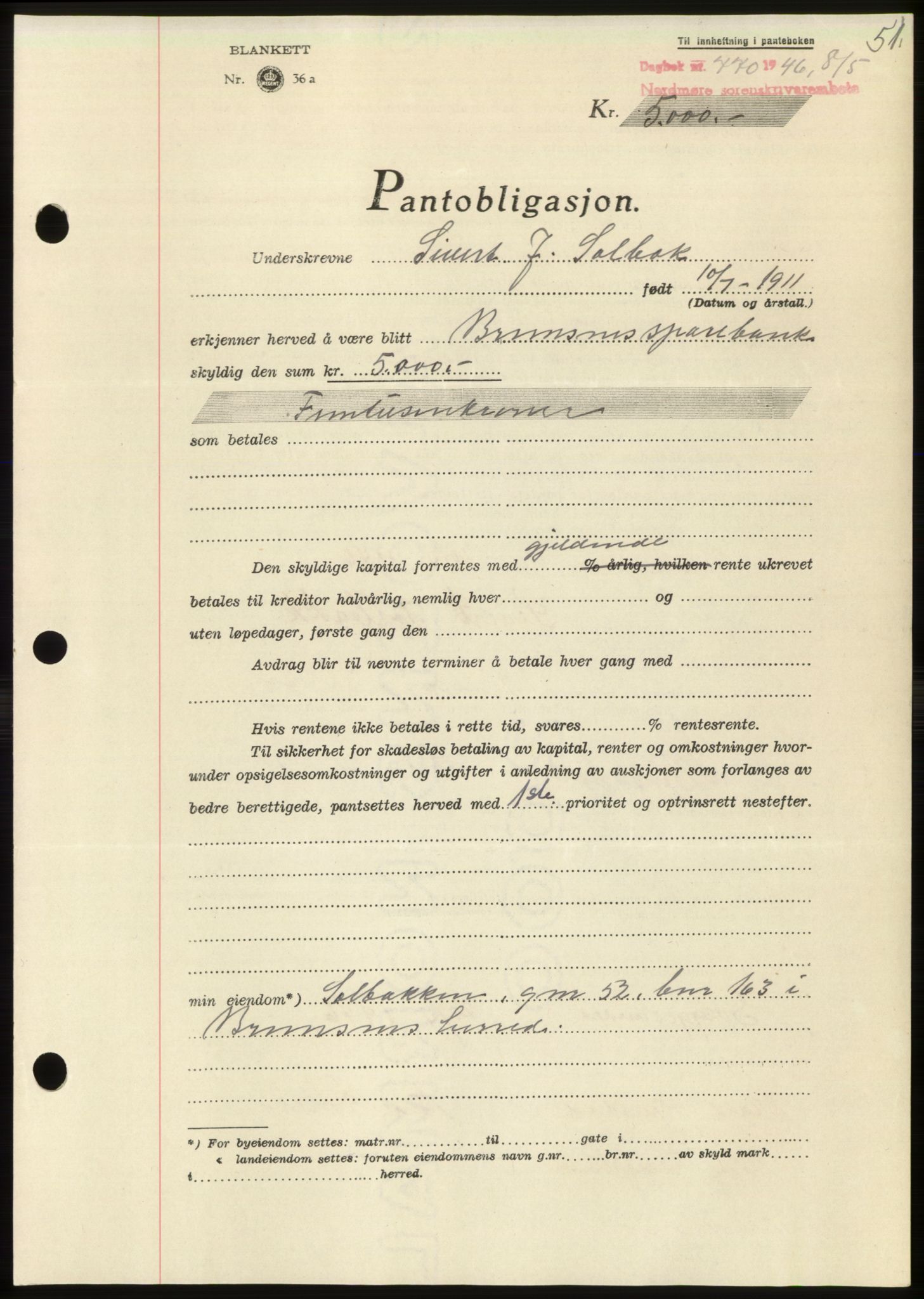 Nordmøre sorenskriveri, AV/SAT-A-4132/1/2/2Ca: Pantebok nr. B94, 1946-1946, Dagboknr: 770/1946