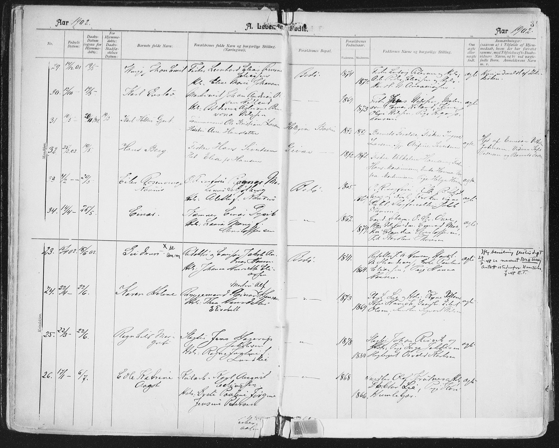 Ministerialprotokoller, klokkerbøker og fødselsregistre - Nordland, AV/SAT-A-1459/801/L0011: Ministerialbok nr. 801A11, 1900-1916, s. 34
