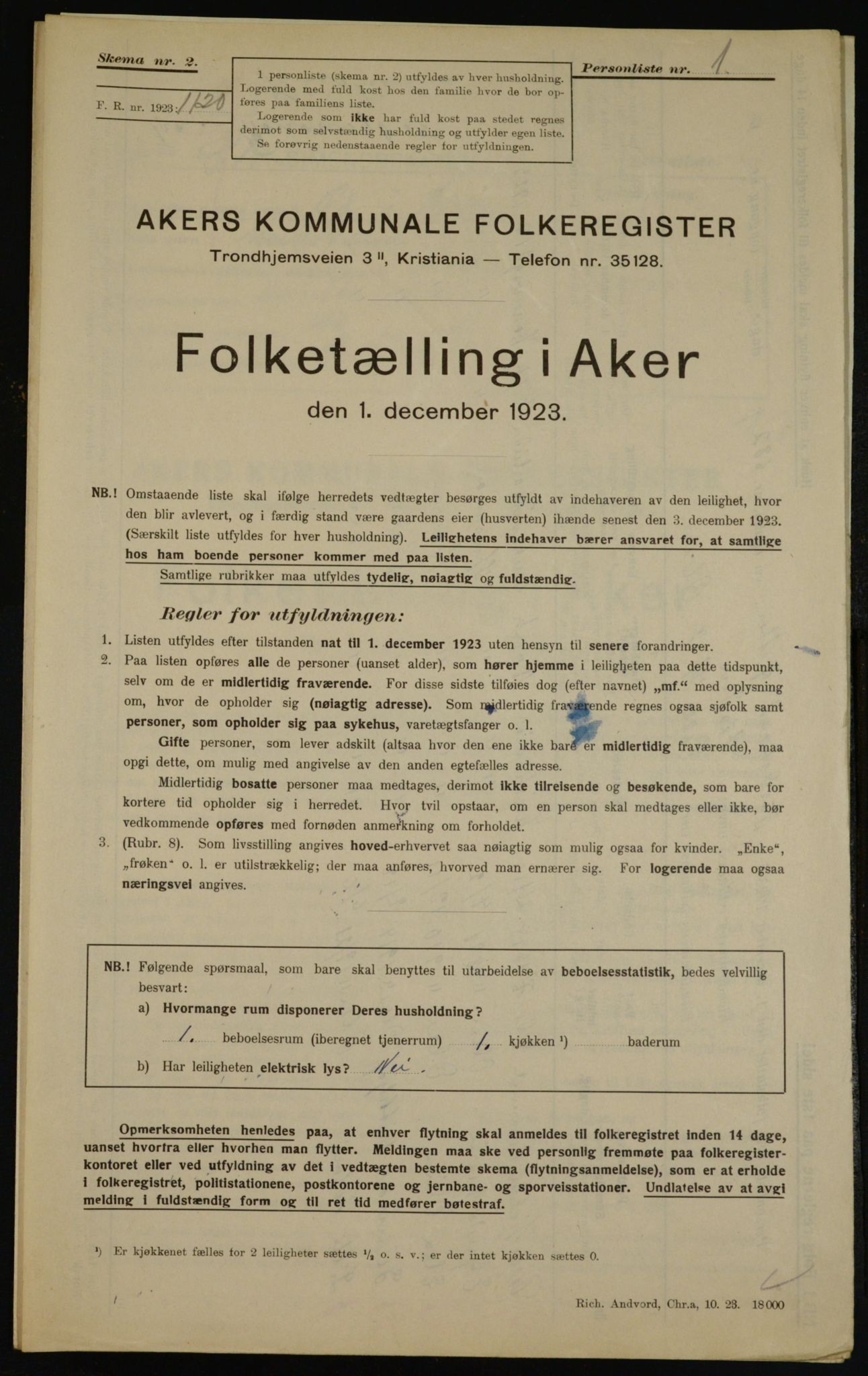 , Kommunal folketelling 1.12.1923 for Aker, 1923, s. 43199