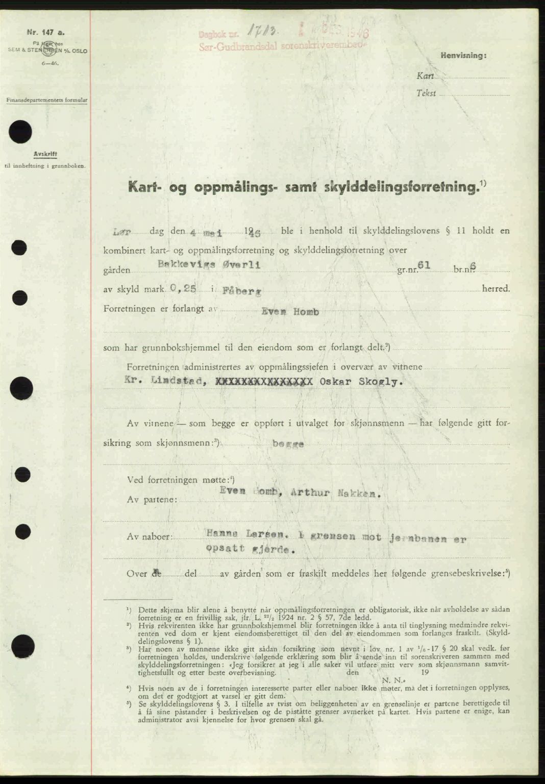Sør-Gudbrandsdal tingrett, SAH/TING-004/H/Hb/Hbd/L0017: Pantebok nr. A17, 1946-1947, Dagboknr: 1713/1946