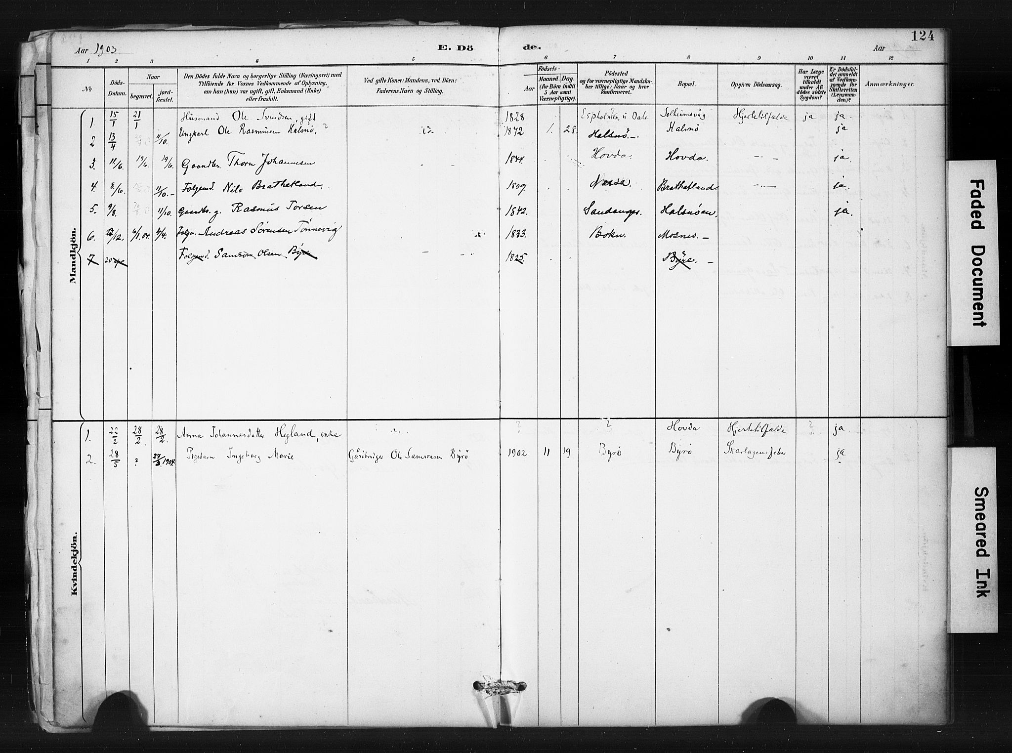 Hjelmeland sokneprestkontor, AV/SAST-A-101843/01/IV/L0015: Ministerialbok nr. A 15, 1887-1910, s. 124