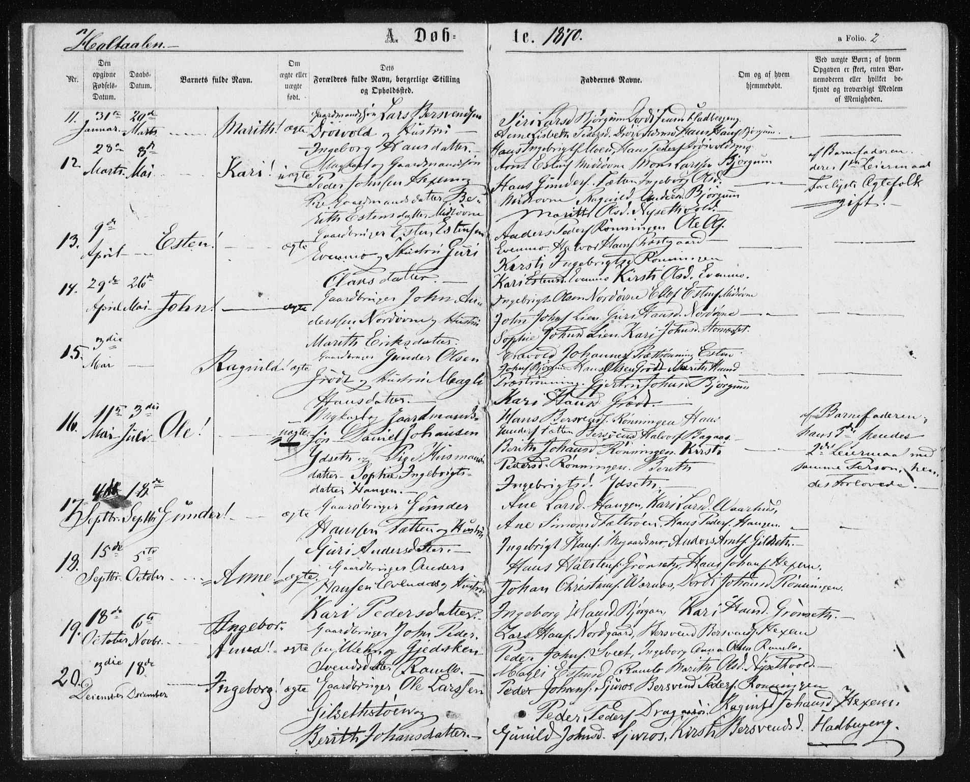 Ministerialprotokoller, klokkerbøker og fødselsregistre - Sør-Trøndelag, AV/SAT-A-1456/685/L0969: Ministerialbok nr. 685A08 /1, 1870-1878, s. 2