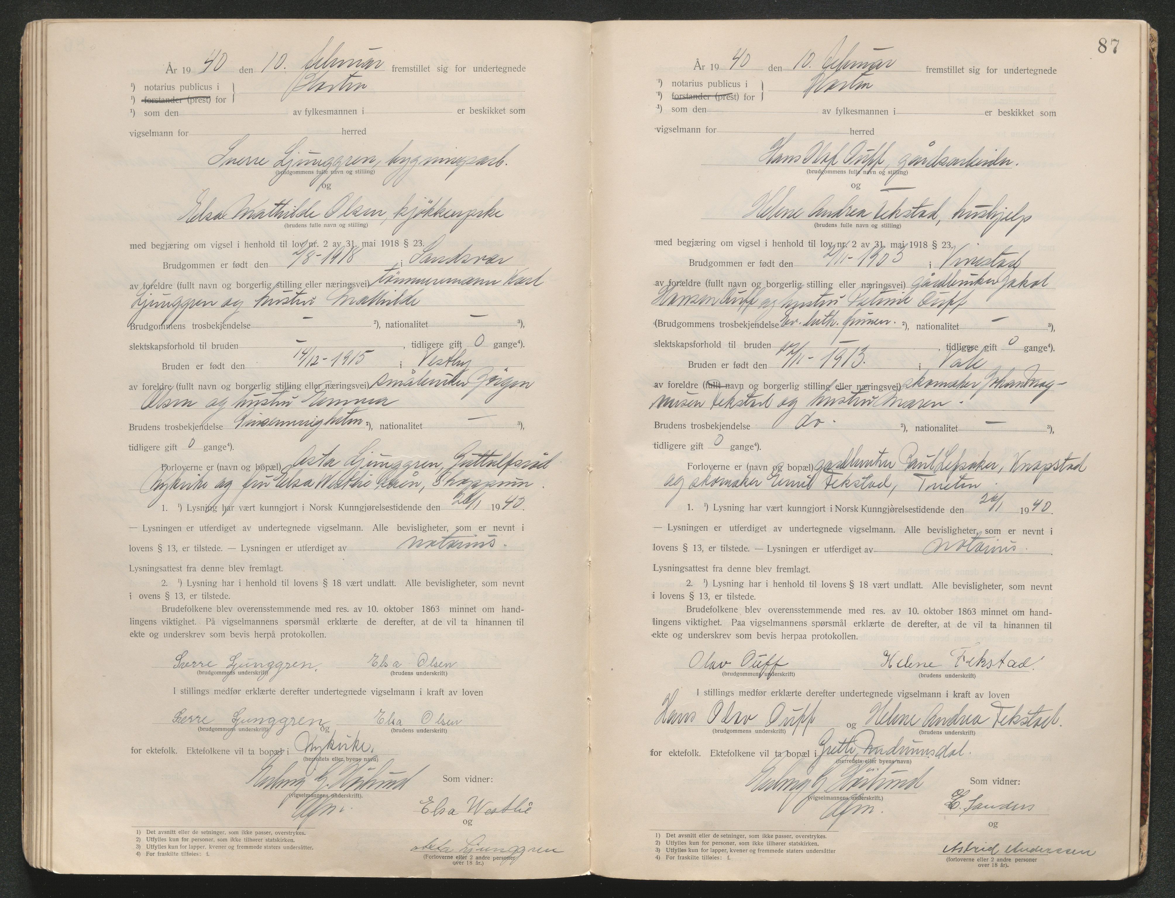 Horten sorenskriveri, AV/SAKO-A-133/L/Lc/L0001: Vigselsbok, 1920-1941, s. 89