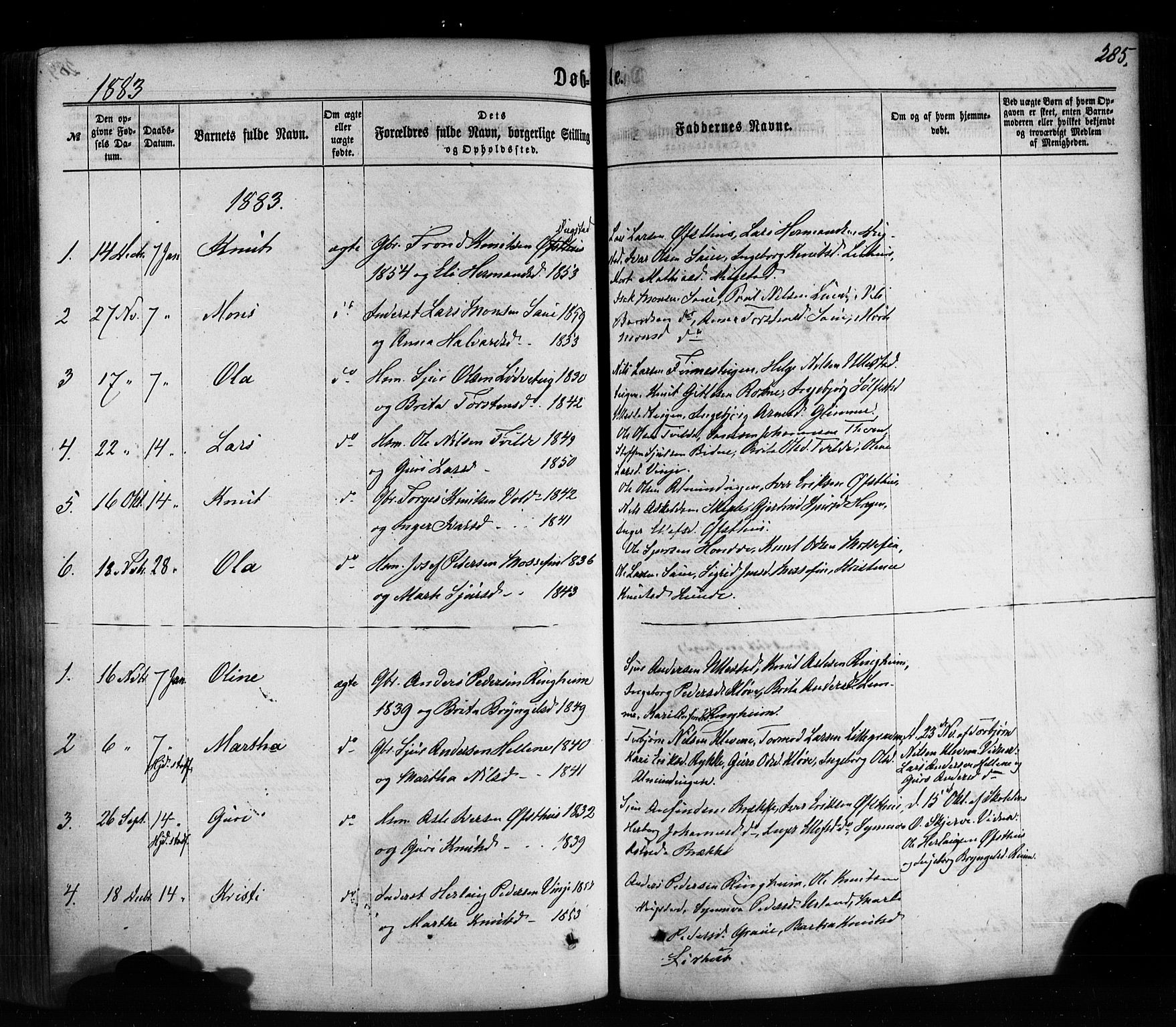 Voss sokneprestembete, AV/SAB-A-79001/H/Haa: Ministerialbok nr. A 17, 1863-1886, s. 285