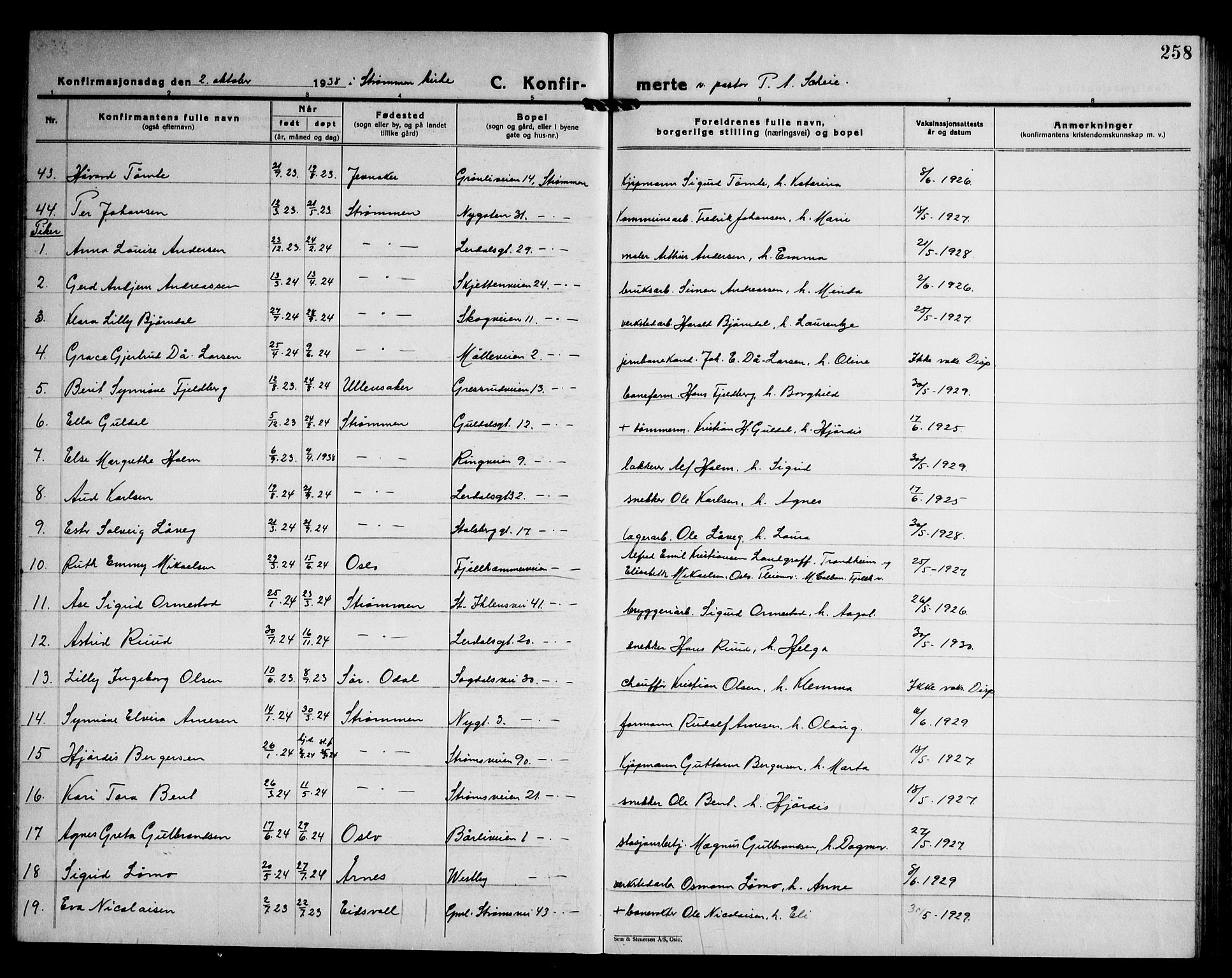 Skedsmo prestekontor Kirkebøker, AV/SAO-A-10033a/G/Ga/L0007: Klokkerbok nr. I 7, 1926-1945, s. 258