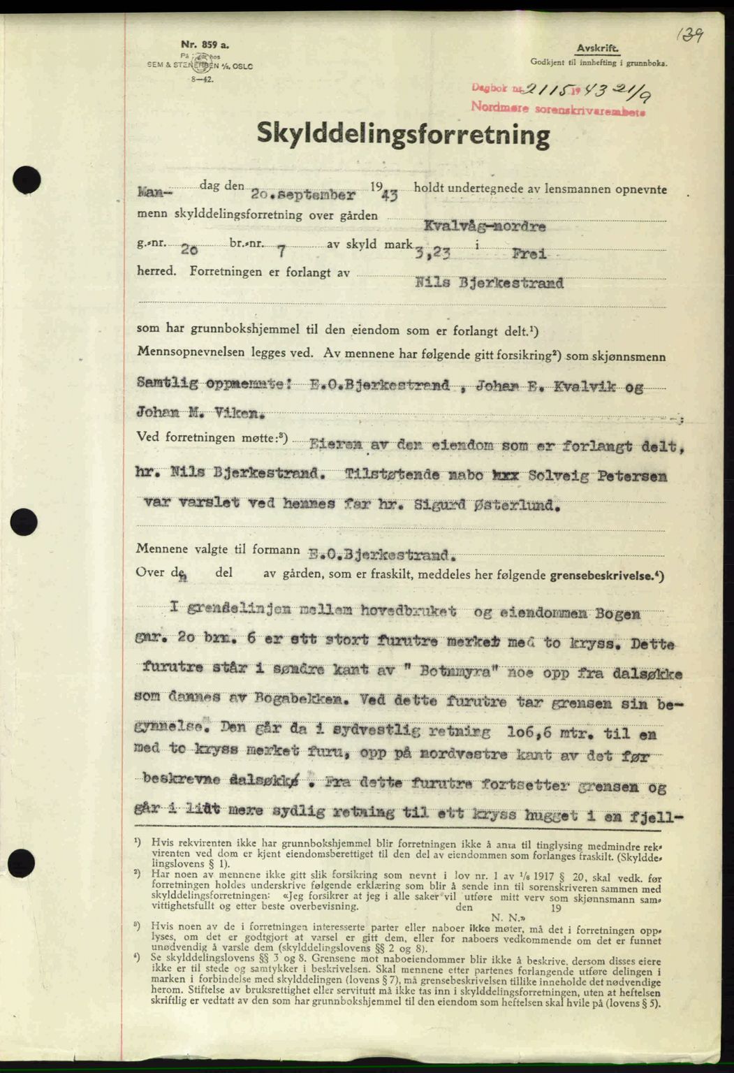 Nordmøre sorenskriveri, SAT/A-4132/1/2/2Ca: Pantebok nr. A96, 1943-1944, Dagboknr: 2115/1943